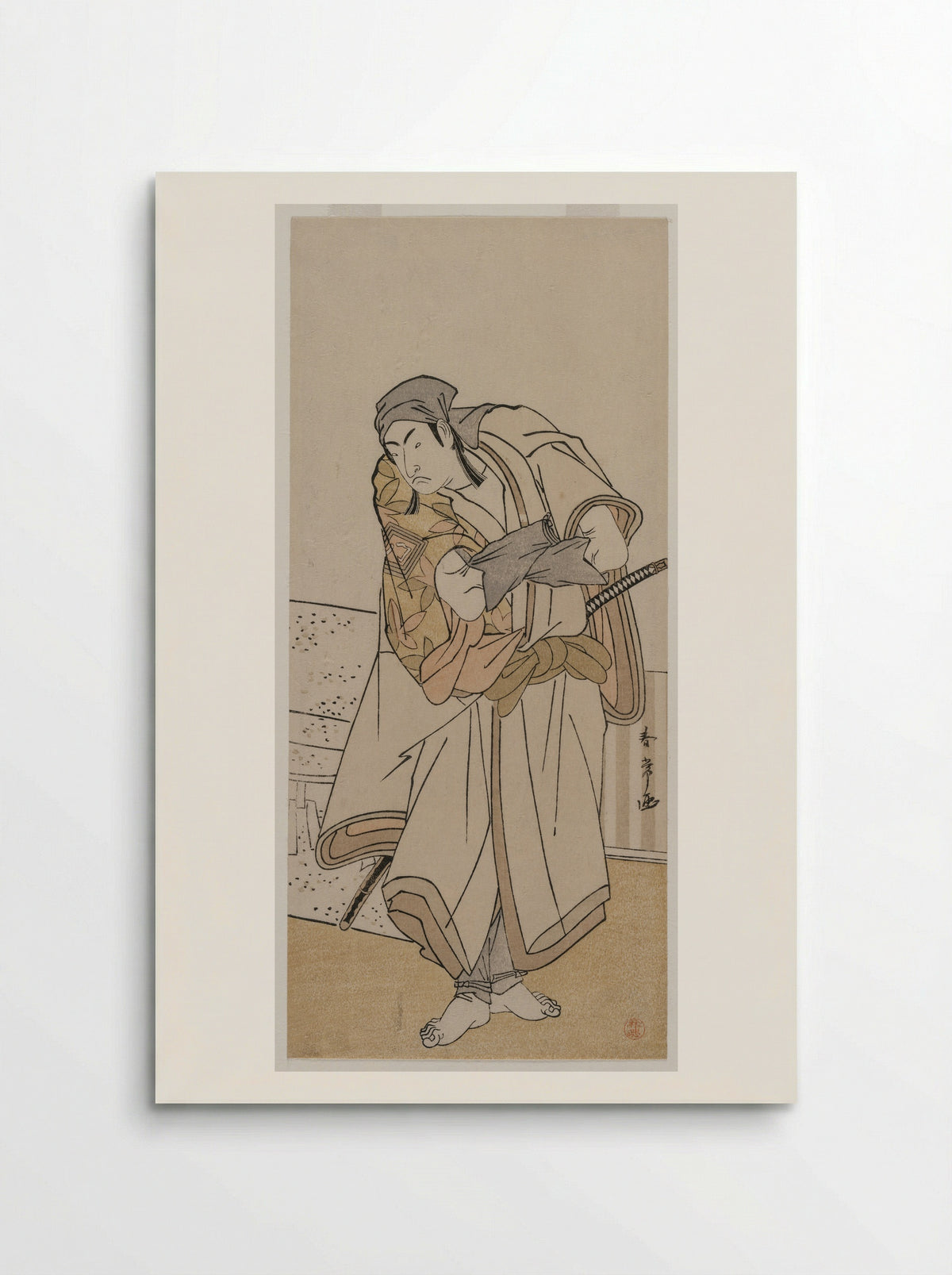 Ichikawa Monnosuke II Standing Beside a Stone Box - Katsukawa Shunjō - Poster