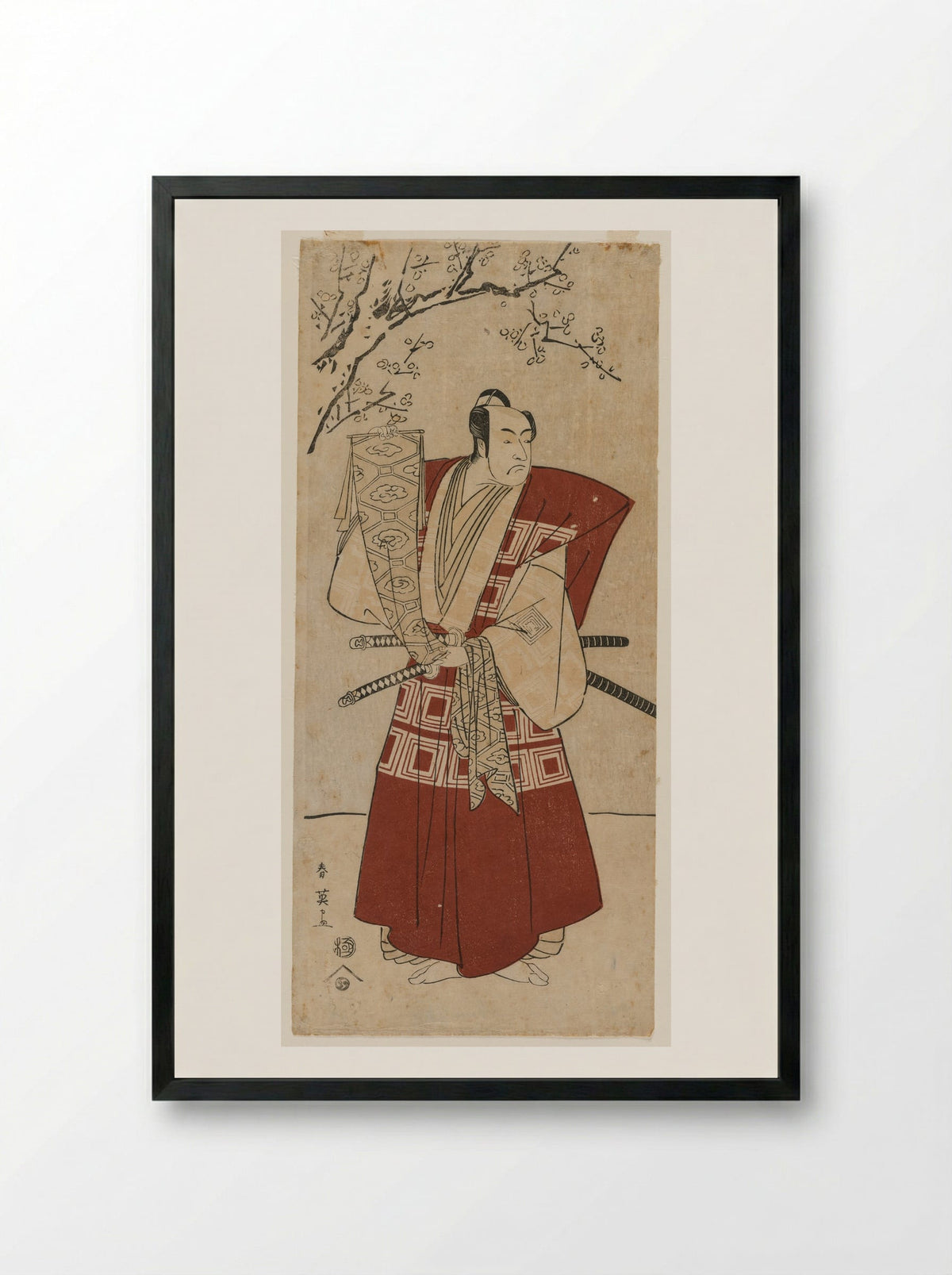 Ichikawa Monnosuke II as a Lord Holding a Banner - Katsukawa Shunei - Framed Print Black