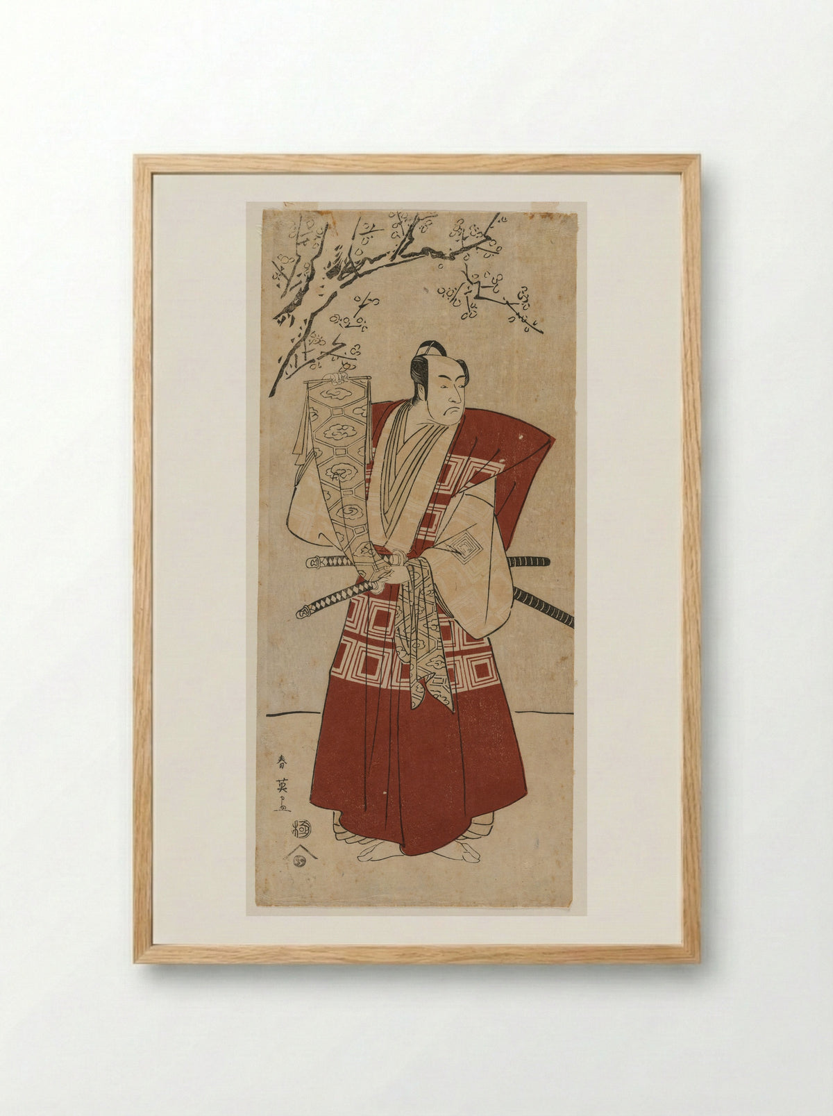 Ichikawa Monnosuke II as a Lord Holding a Banner - Katsukawa Shunei - Framed Print Wood