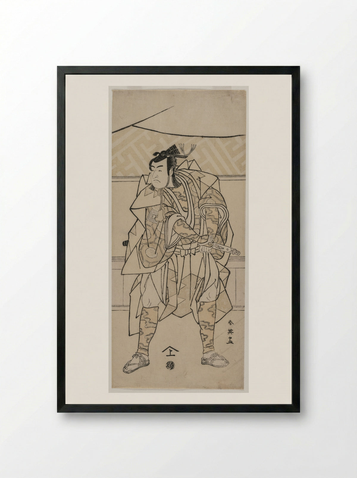 Ichikawa Monnosuke II as a Samurai - Katsukawa Shunei - Framed Print Black