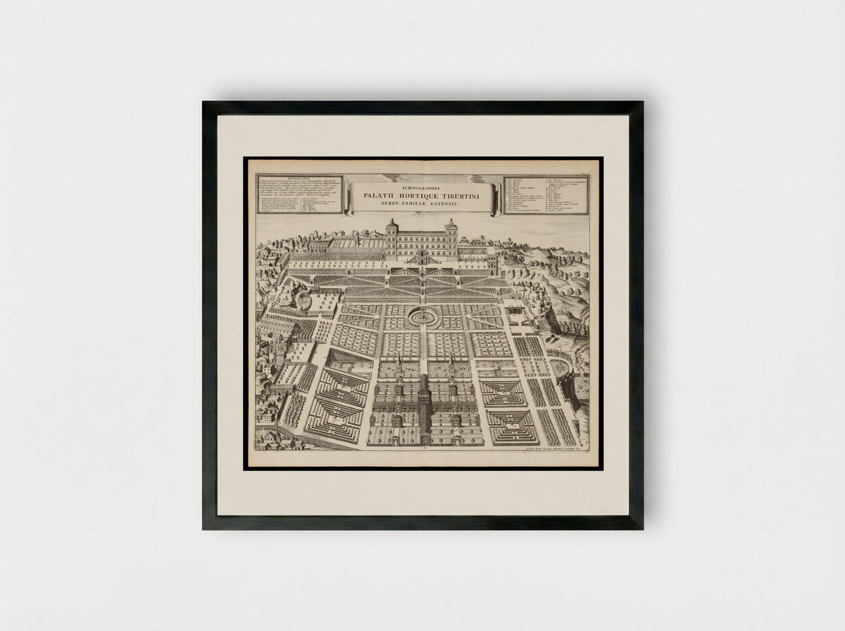 Ichnographia Palatii Hortique Tiburtini - Pieter van der Aa - Framed Print Black