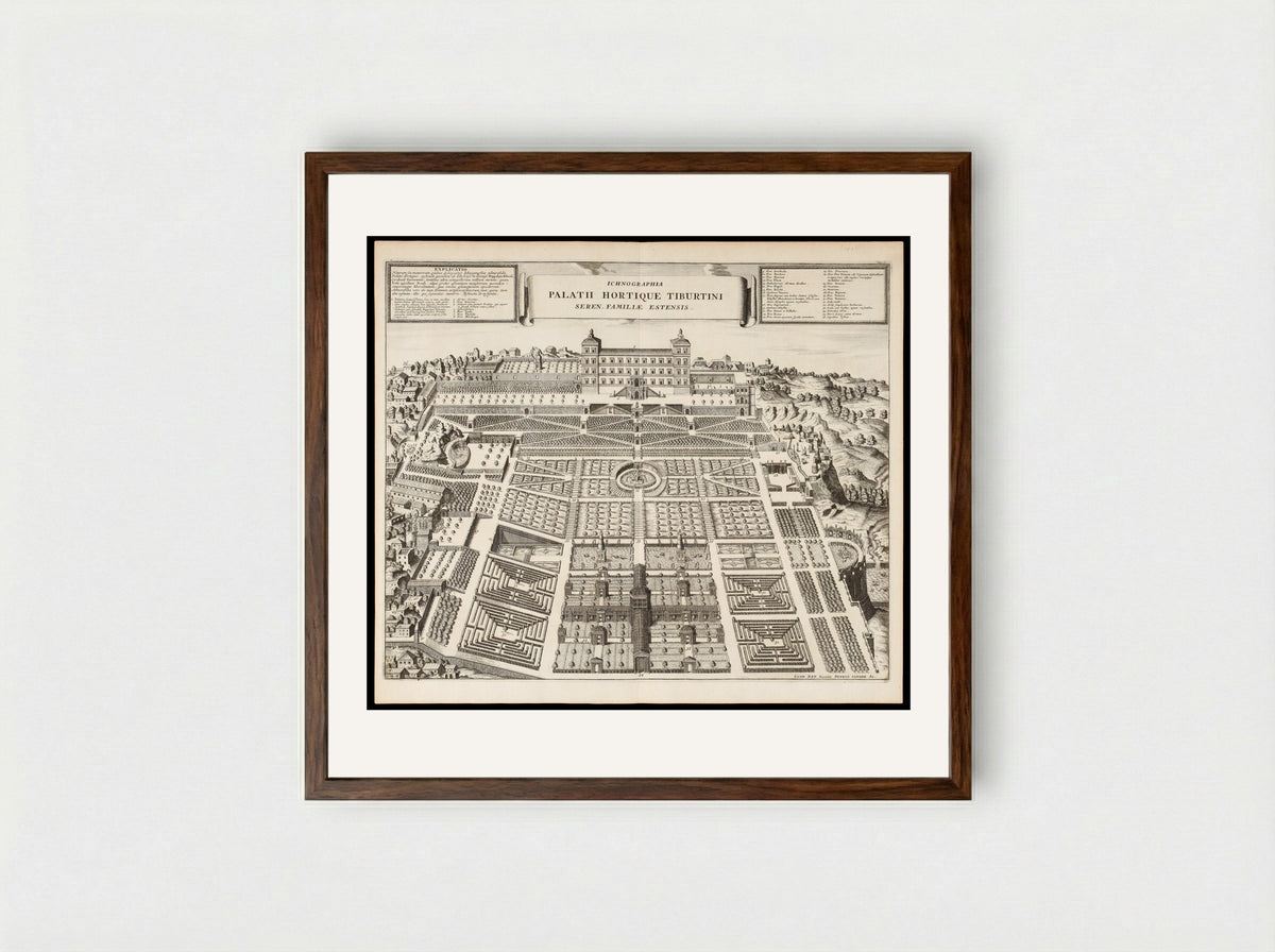 Ichnographia Palatii Hortique Tiburtini - Pieter van der Aa - Framed Print Dark Wood