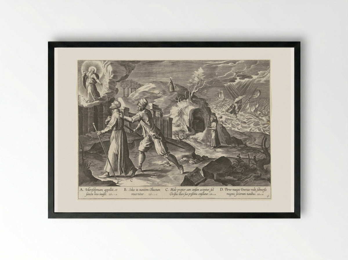 Ignatius bezoekt het Heilige Land - Theodoor Galle - Framed Print Black
