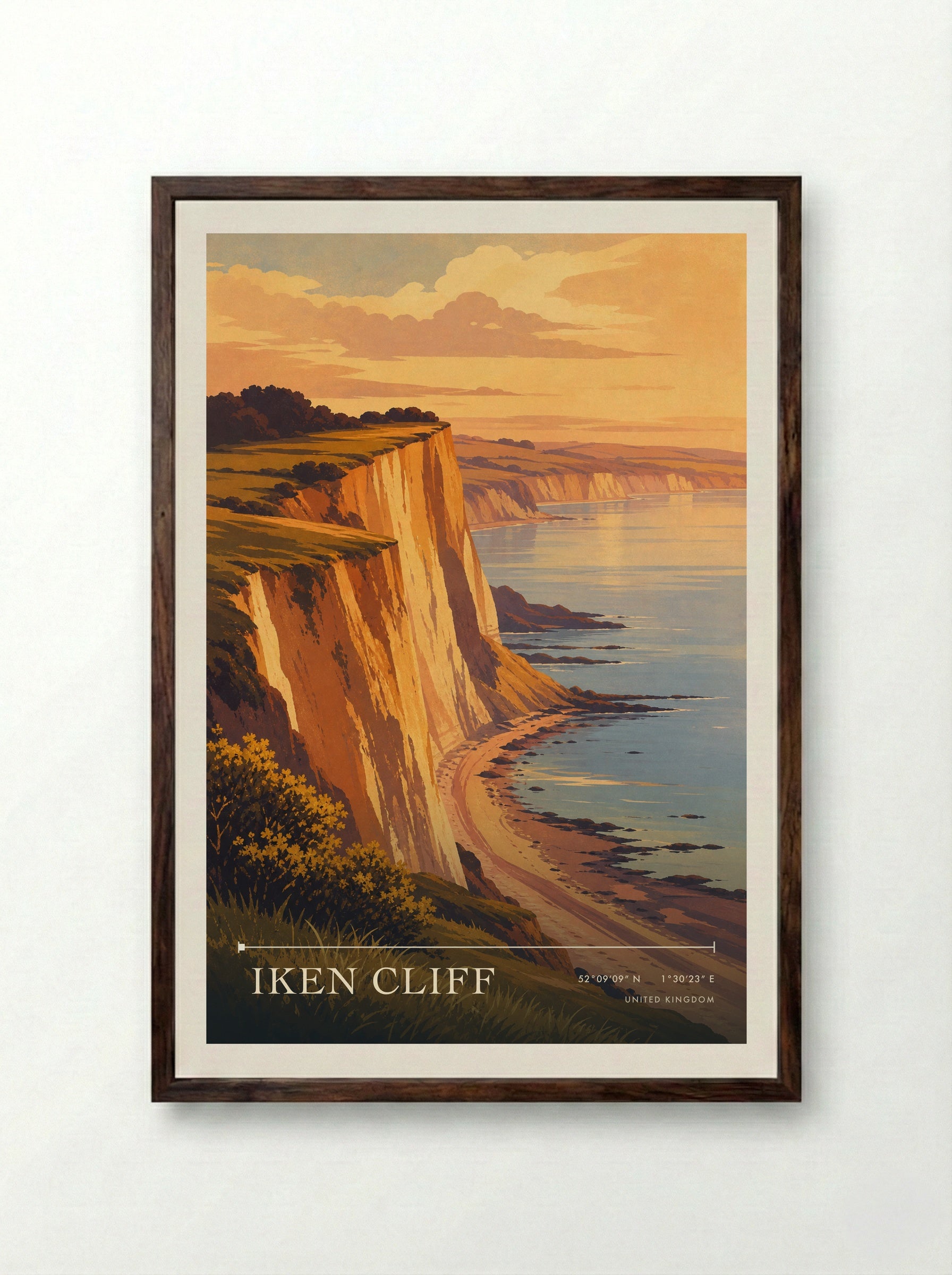 Iken Cliff United Kingdom Travel Poster - Framed Print Dark Wood