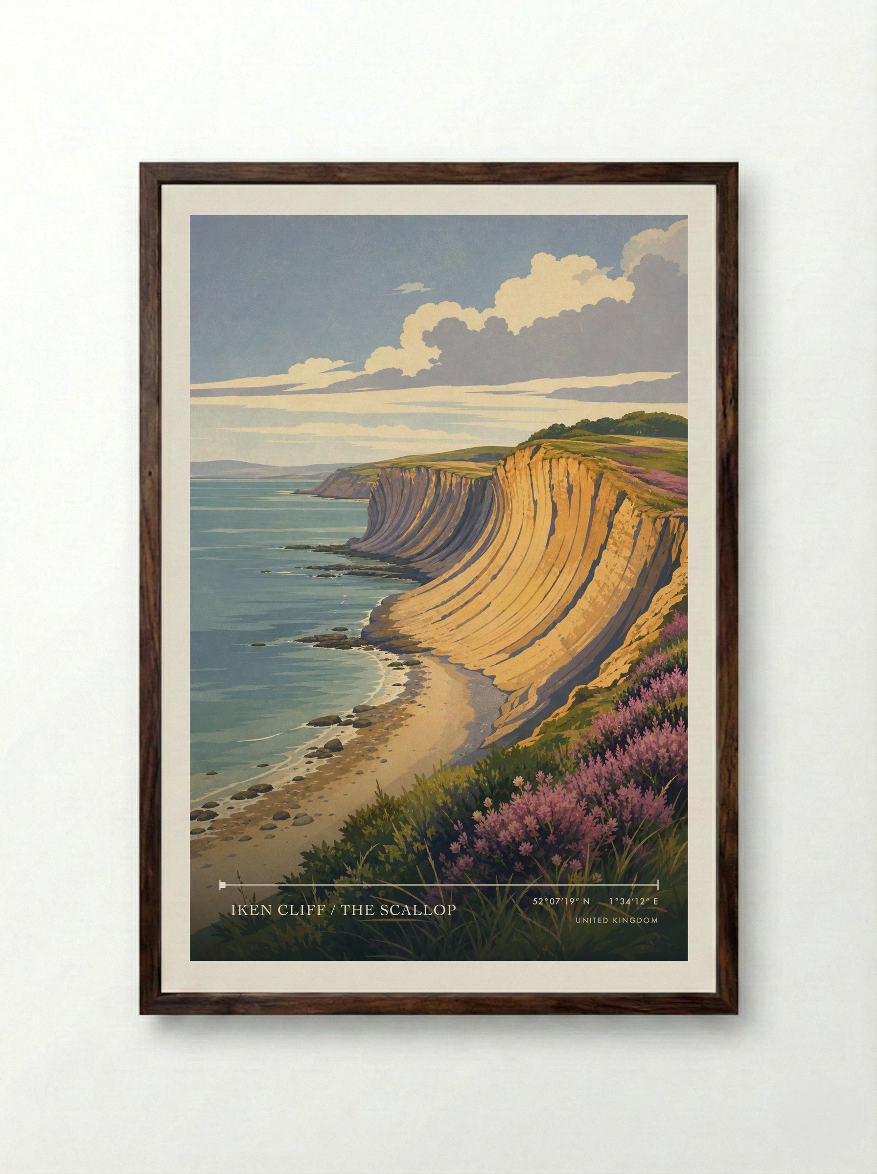 Iken Cliff / The Scallop United Kingdom Travel Poster - Framed Print Dark Wood
