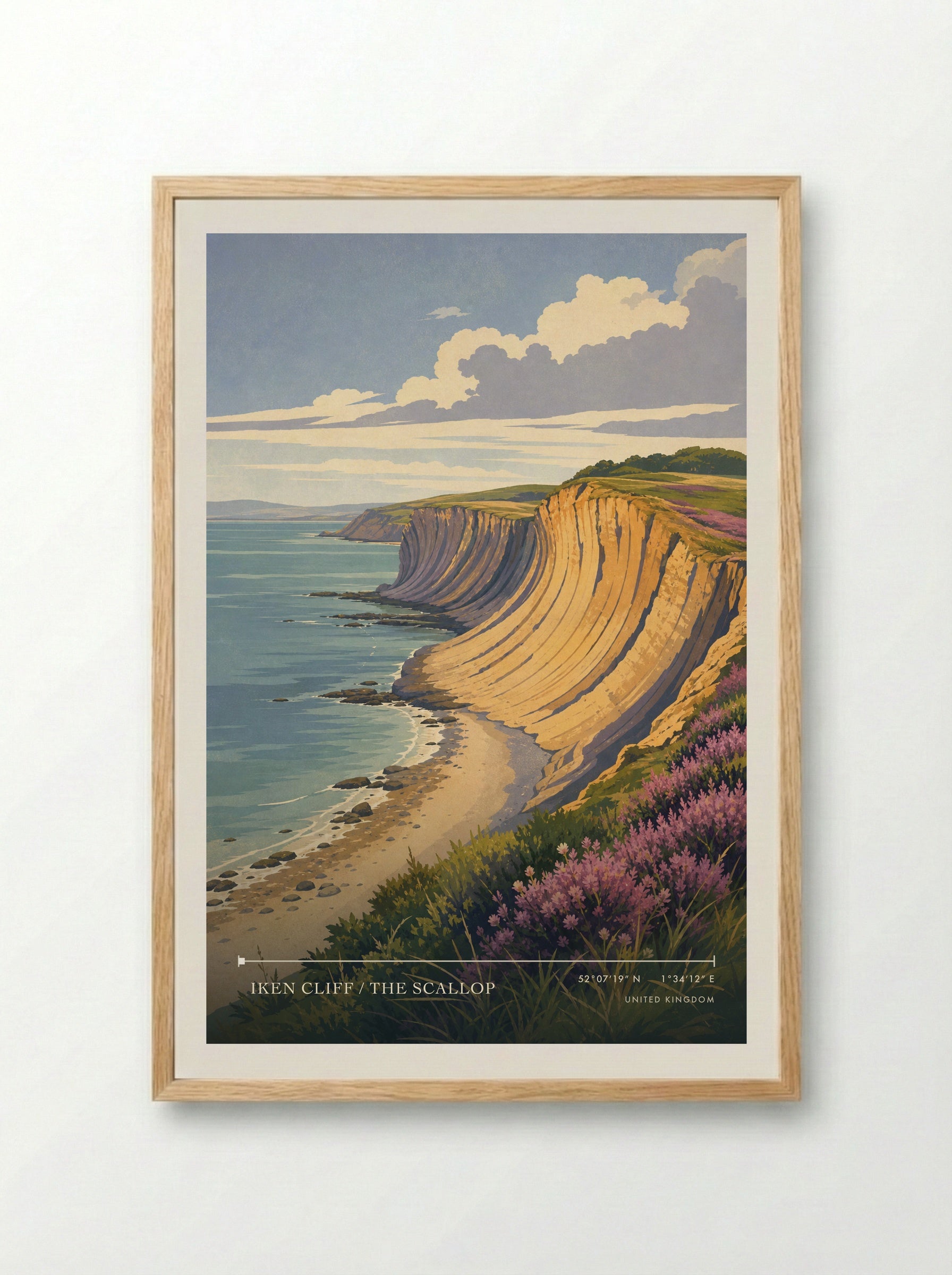 Iken Cliff / The Scallop United Kingdom Travel Poster - Framed Print Wood