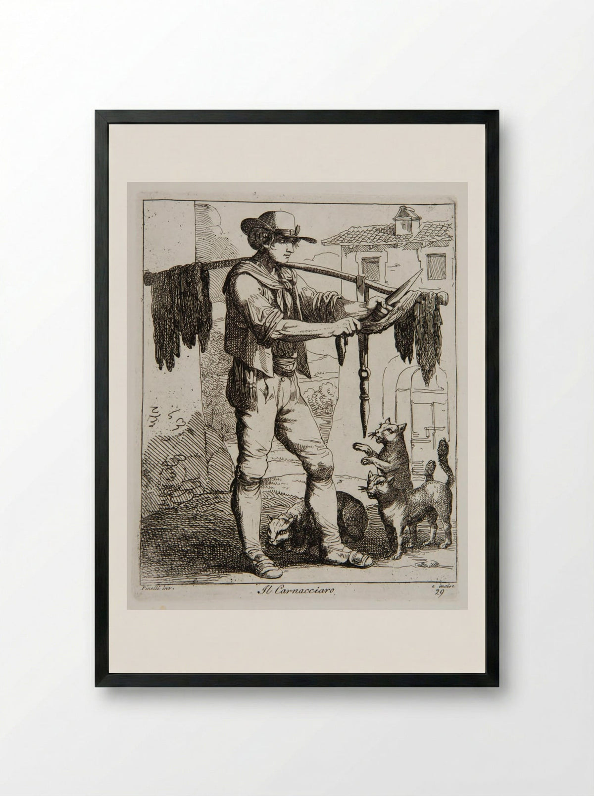 Il Carnacciaro (The Meat Seller) - Bartolomeo Pinelli - Framed Print Black