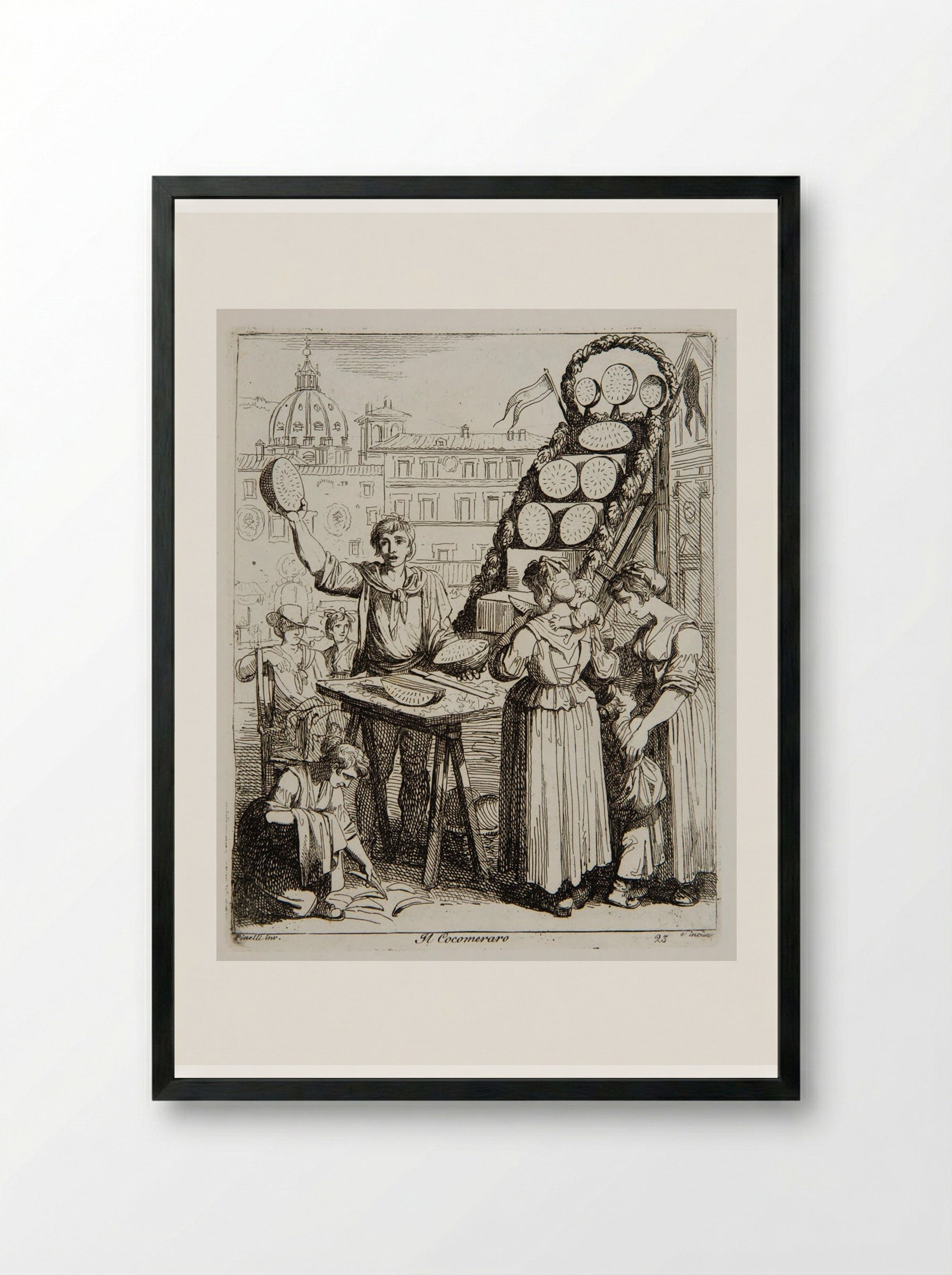 Il Cocomeraro (The Melon Seller) - Bartolomeo Pinelli - Framed Print Black