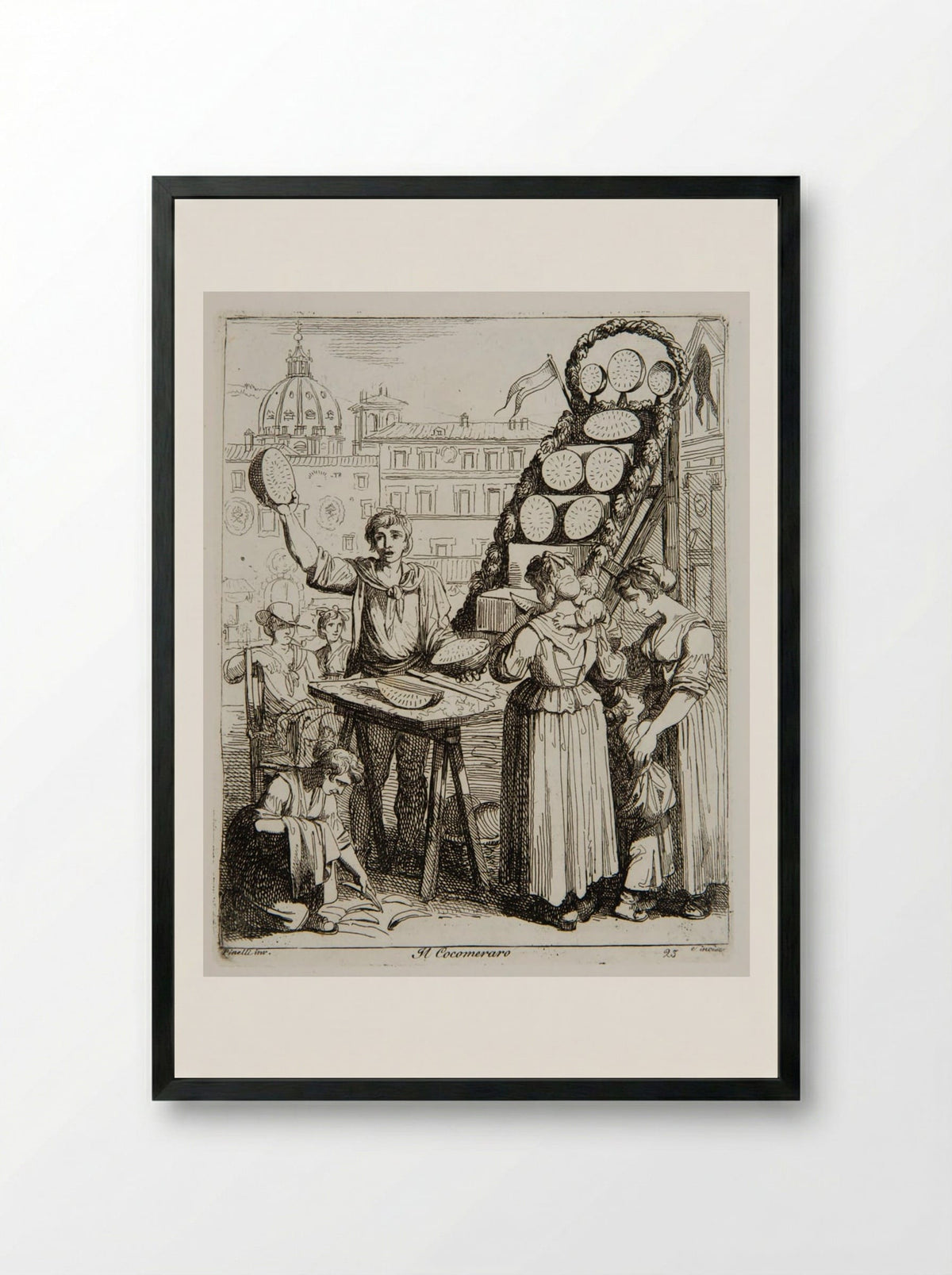 Il Cocomeraro (The Melon Seller) - Bartolomeo Pinelli - Framed Print Black