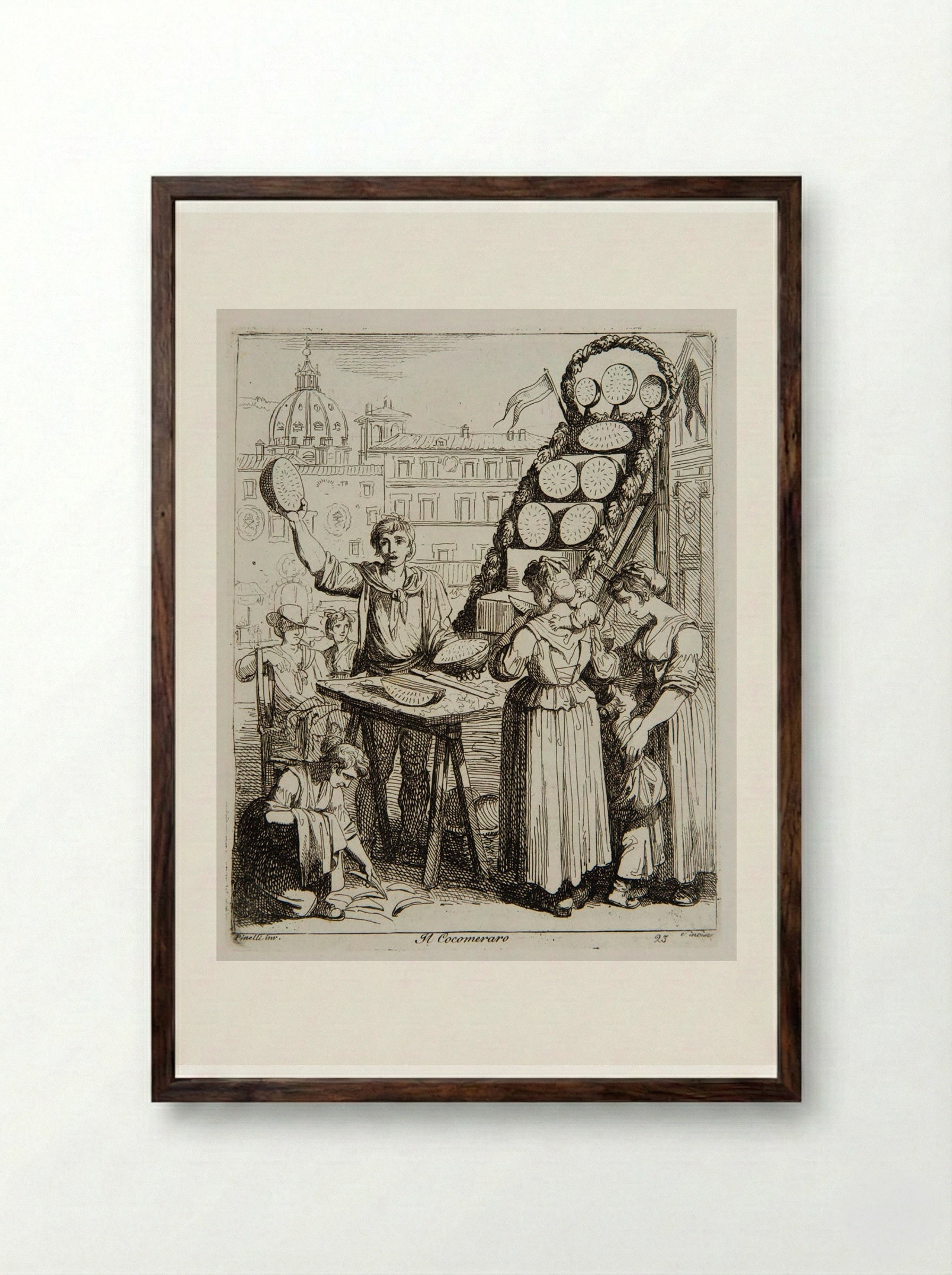 Il Cocomeraro (The Melon Seller) - Bartolomeo Pinelli - Framed Print Dark Wood