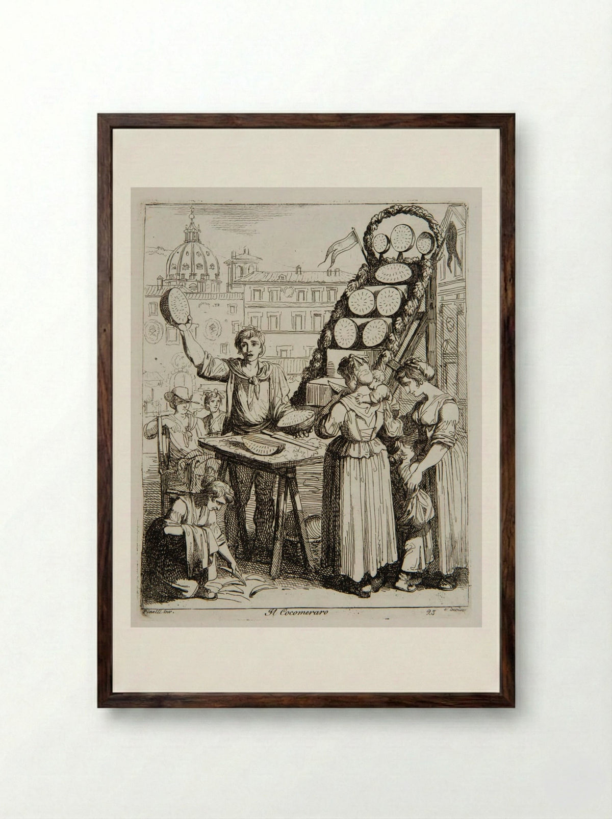 Il Cocomeraro (The Melon Seller) - Bartolomeo Pinelli - Framed Print Dark Wood
