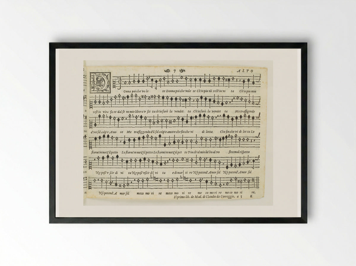 Il primo libro de madrigali a cinque voci - Claudio da Correggio - Framed Print Black