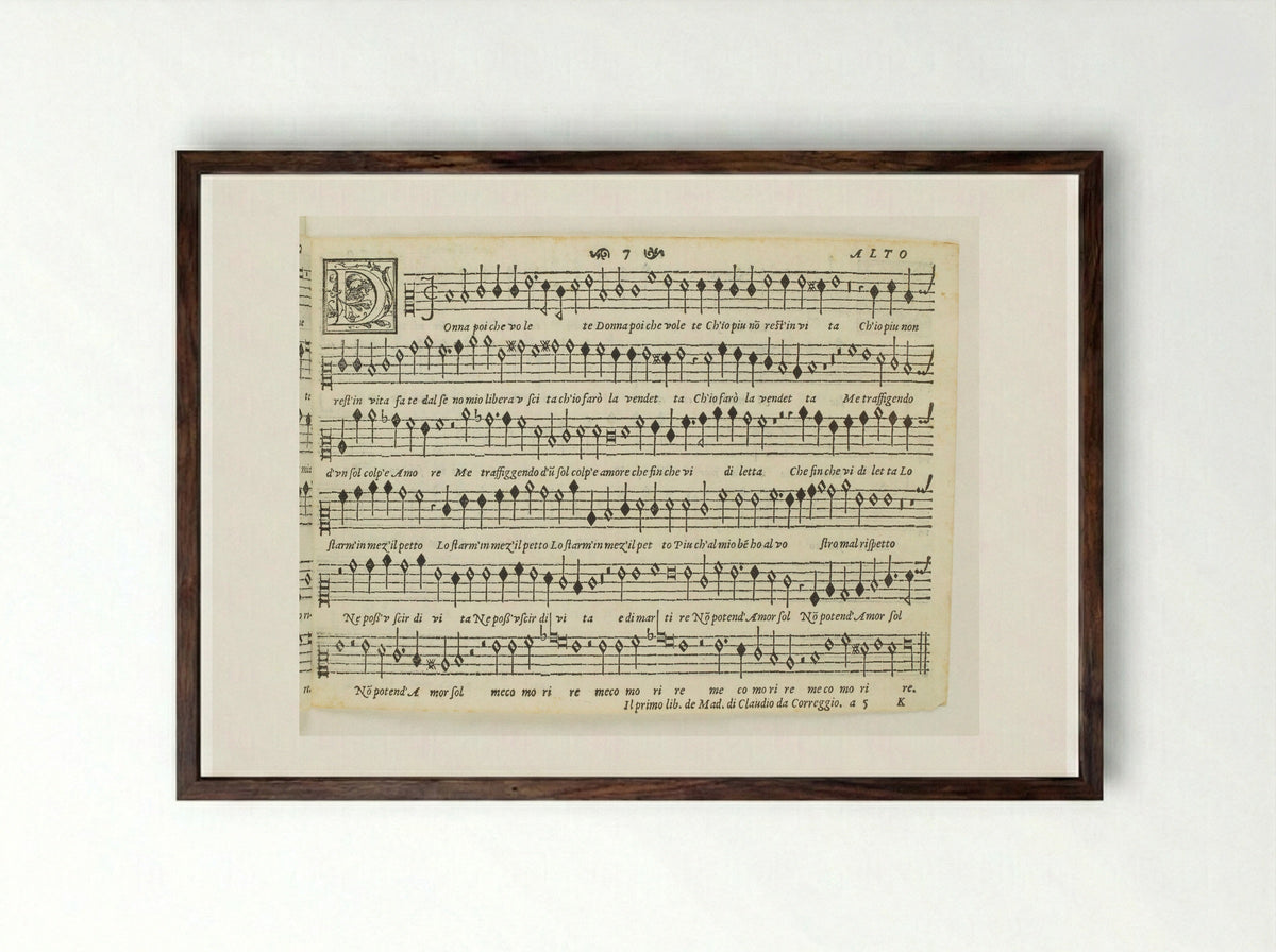 Il primo libro de madrigali a cinque voci - Claudio da Correggio - Framed Print Dark Wood