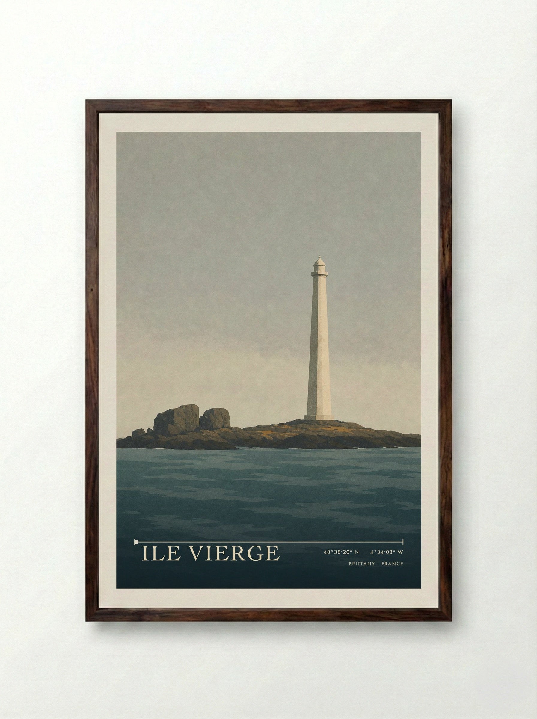 Ile Vierge Travel Poster Artwork - Framed Print Dark Wood