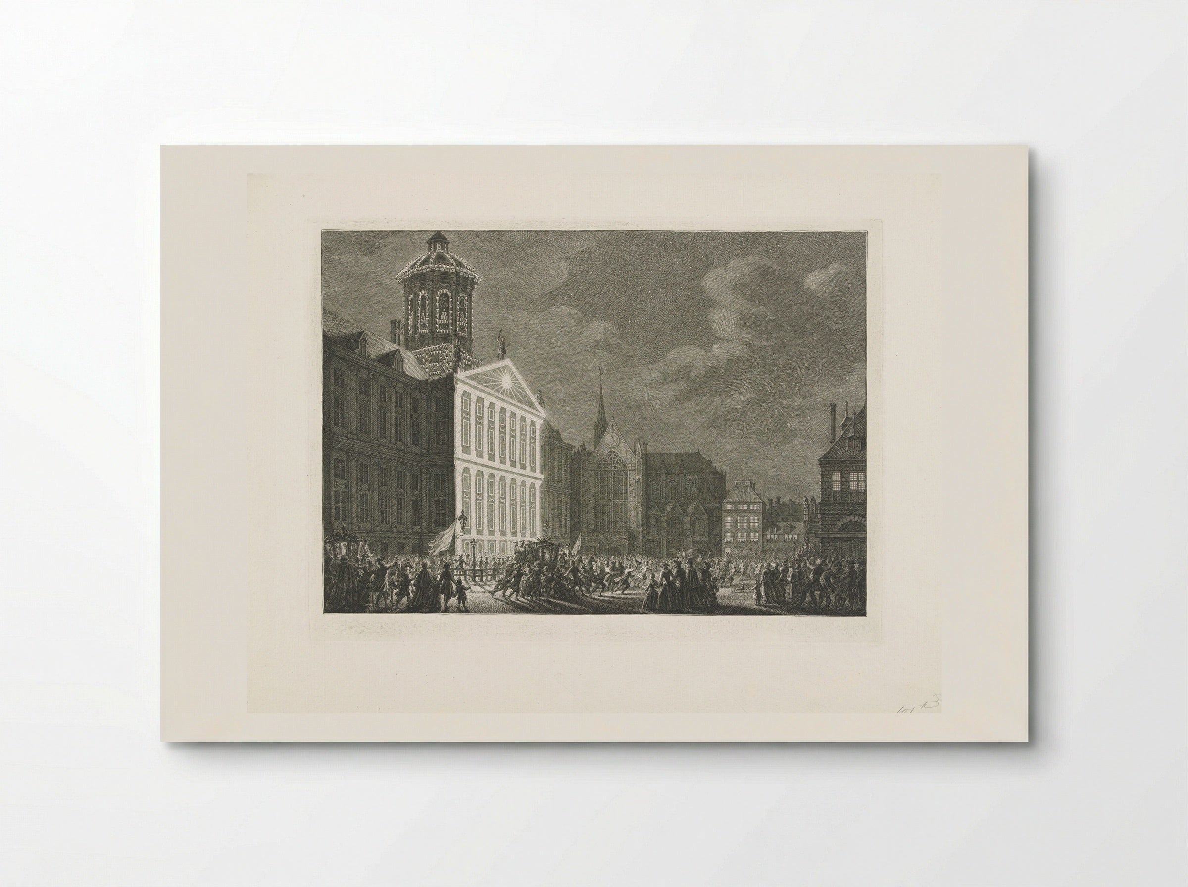 Illuminatie van het stadhuis voor Willem V en Wilhelmina van Pruisen - Simon Fokke - Poster