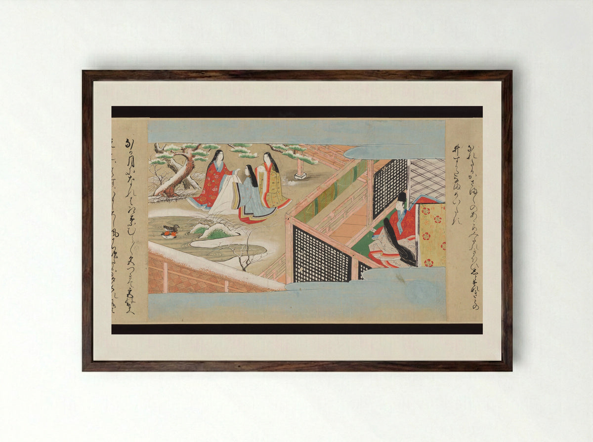Illustrated Handscrolls of The Tale of Genji - Ryūjo - Framed Print Dark Wood