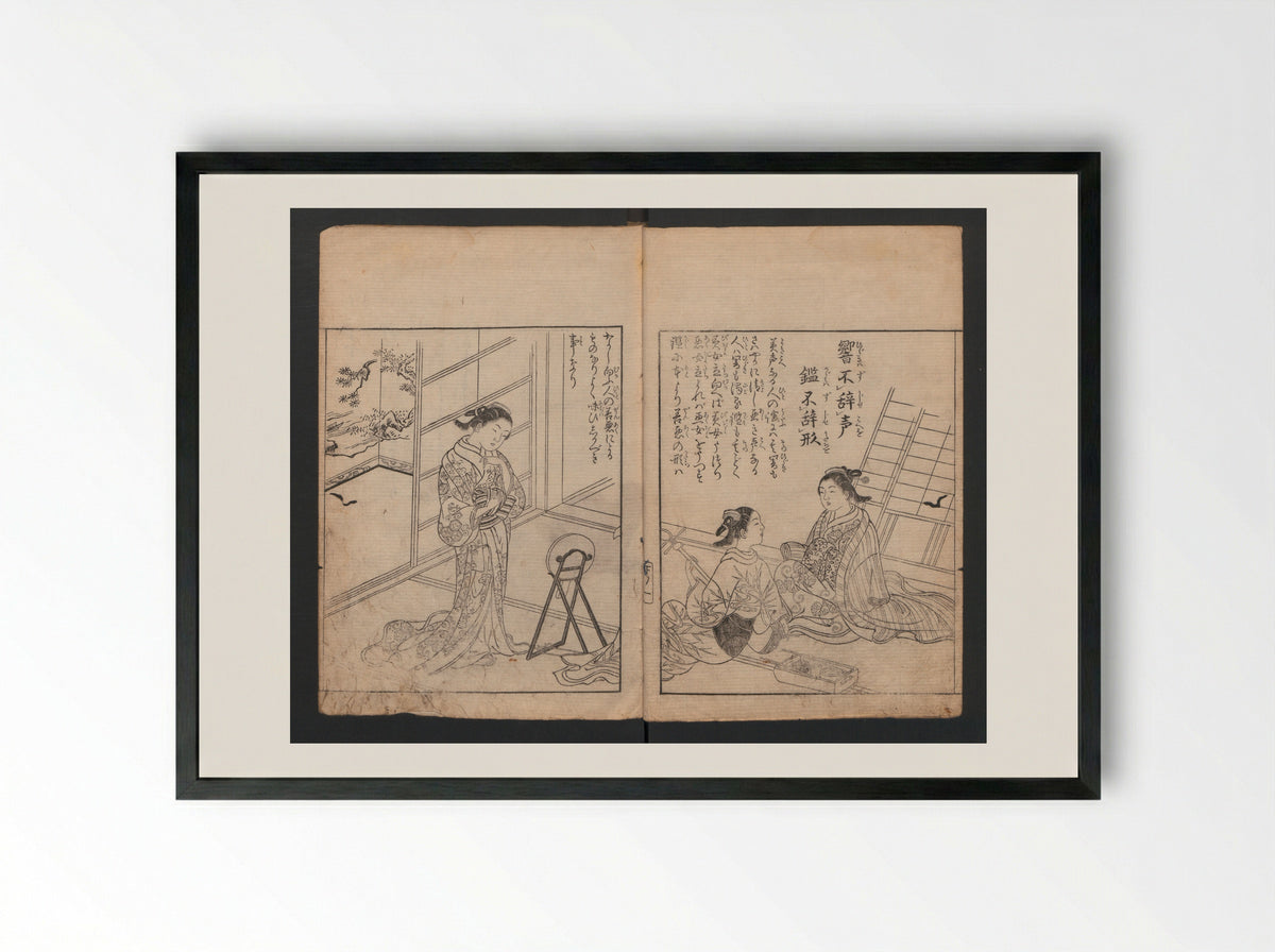 Illustrated Proverbs, The Illustrated Lives of Women - Nishikawa Sukenobu - Framed Print Black