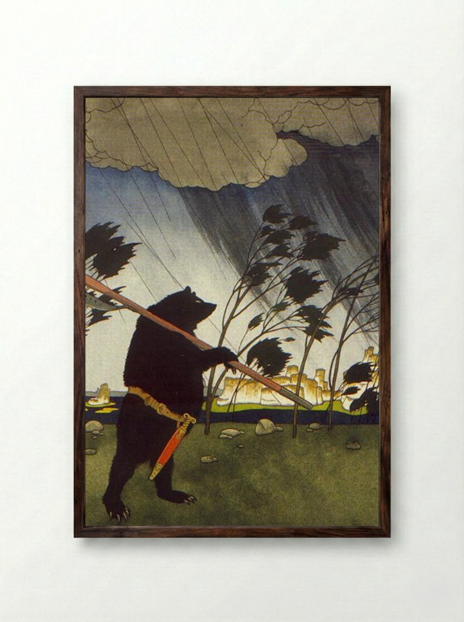 Illustration for Fairy Tales: Teremok and Mizgir - Heorhiy Narbut - Framed Print Dark Wood