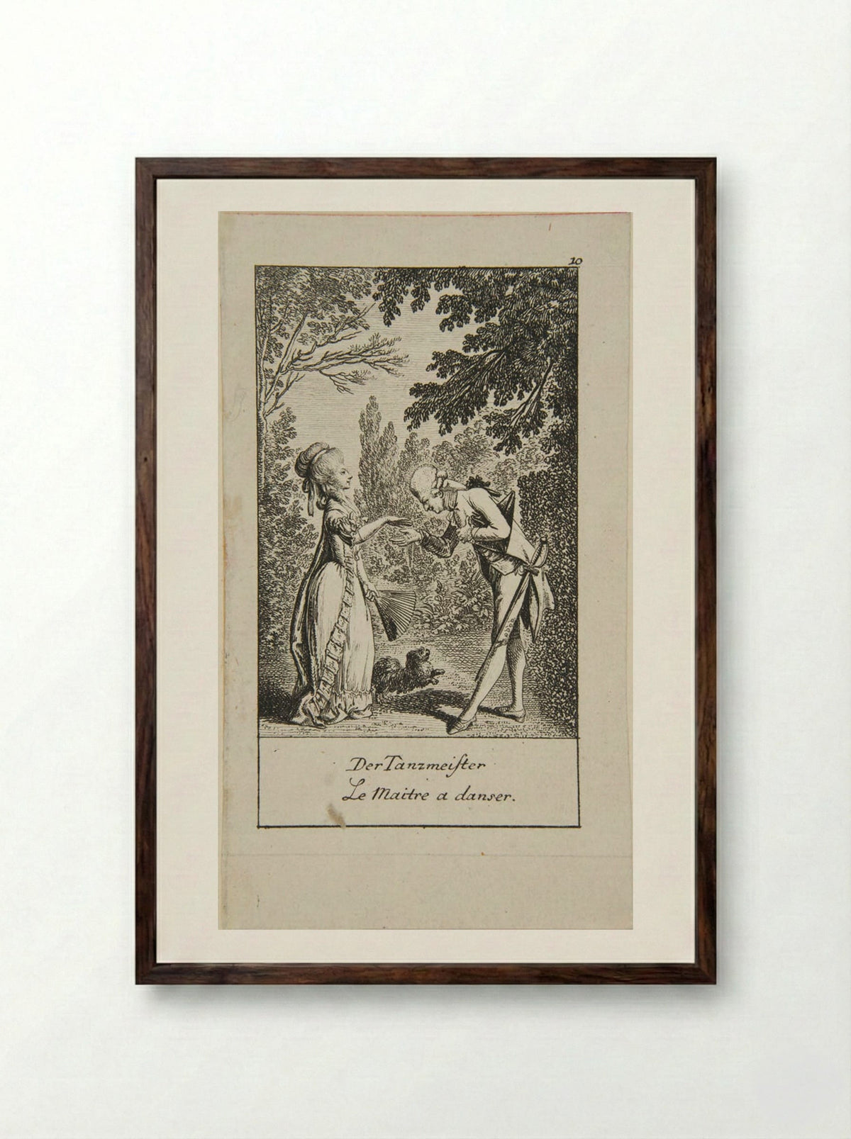 Illustration for Wedding Proposals: The Dance Master - Daniel Nikolaus Chodowiecki - Framed Print Dark Wood