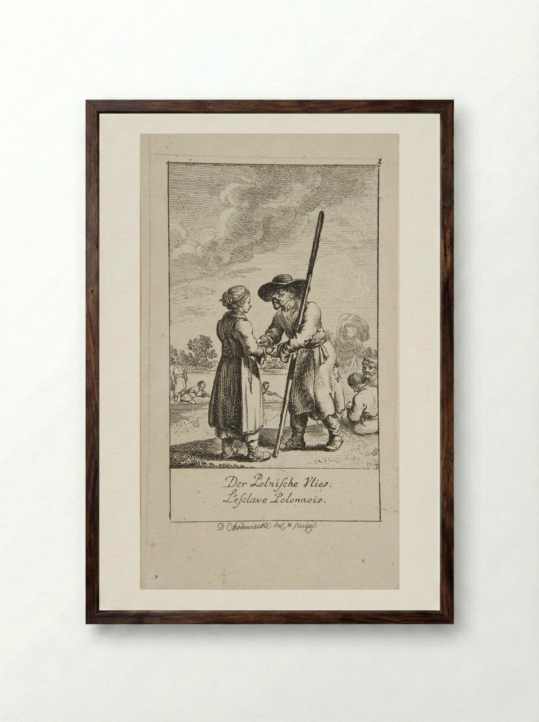 Illustration for Wedding Proposals: The Polish Slaves - Daniel Nikolaus Chodowiecki - Framed Print Dark Wood