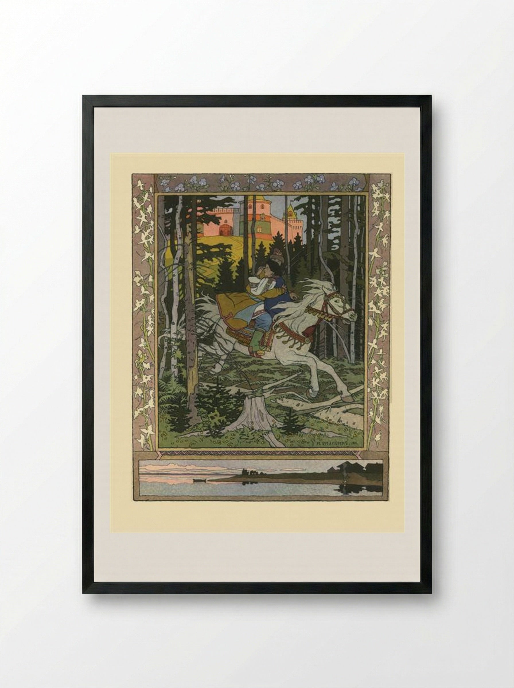 Illustration for the Russian Fairy Story Maria Morevna - Ivan Bilibin - Framed Print Black