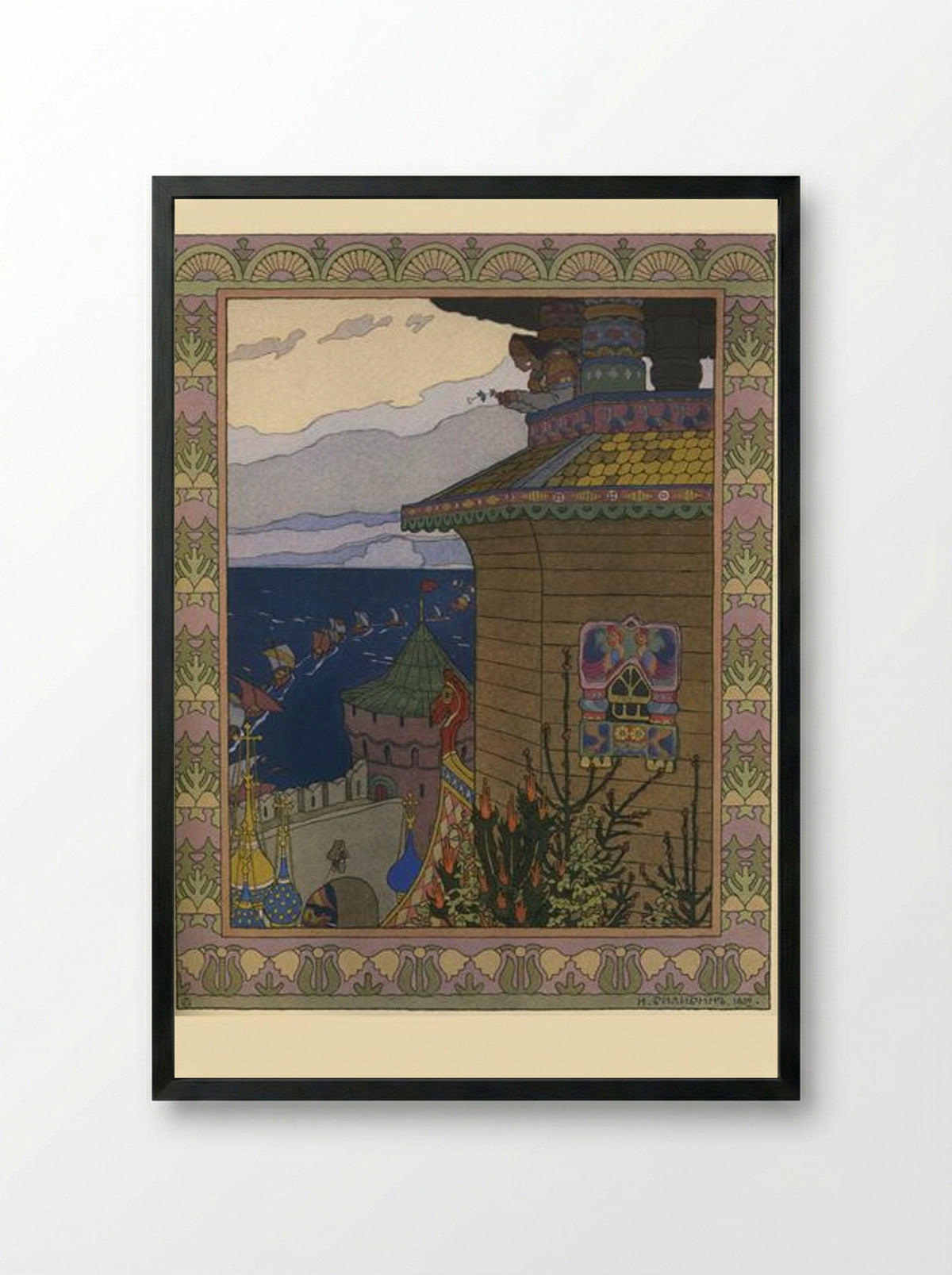 Illustration for the Russian Fairy Story 'White Duck' - Ivan Bilibin - Framed Print Black