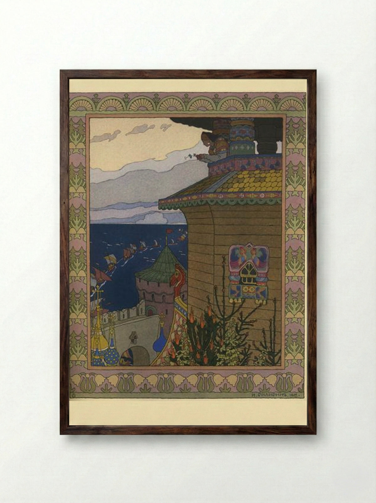 Illustration for the Russian Fairy Story 'White Duck' - Ivan Bilibin - Framed Print Dark Wood