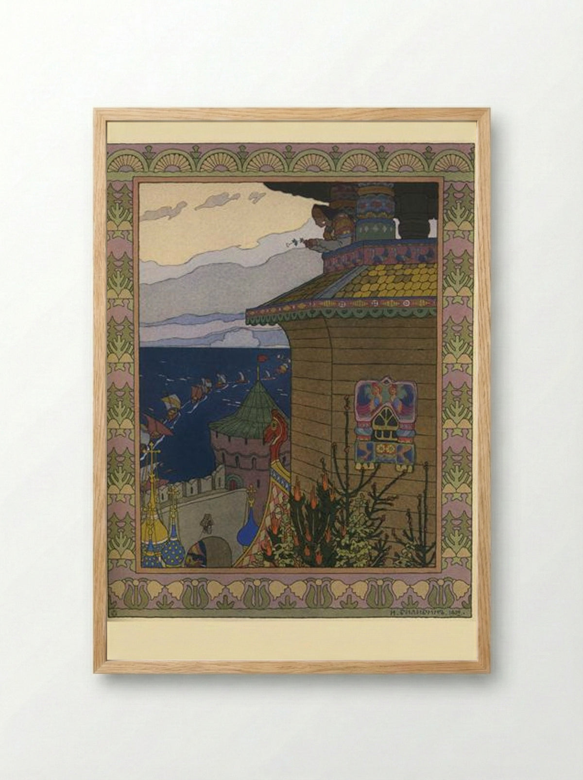 Illustration for the Russian Fairy Story 'White Duck' - Ivan Bilibin - Framed Print Wood