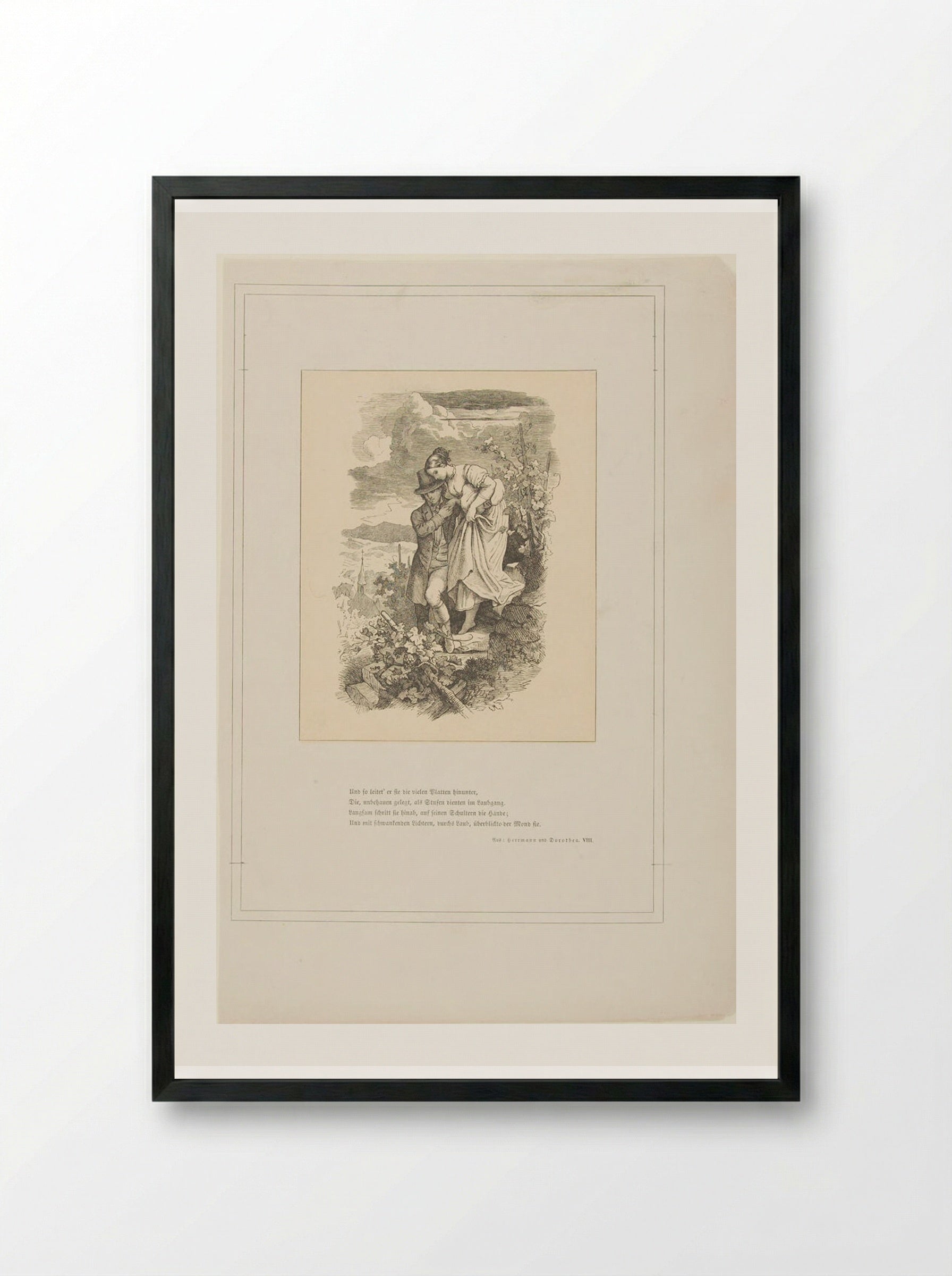 Illustration from Hermann und Dorothea - Adrian Ludwig Richter - Framed Print Black