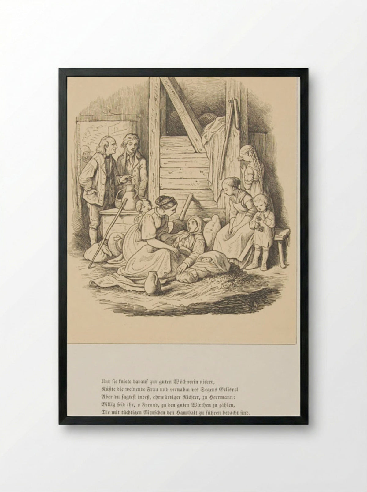 Illustration from Hermann und Dorothea - Adrian Ludwig Richter - Framed Print Black