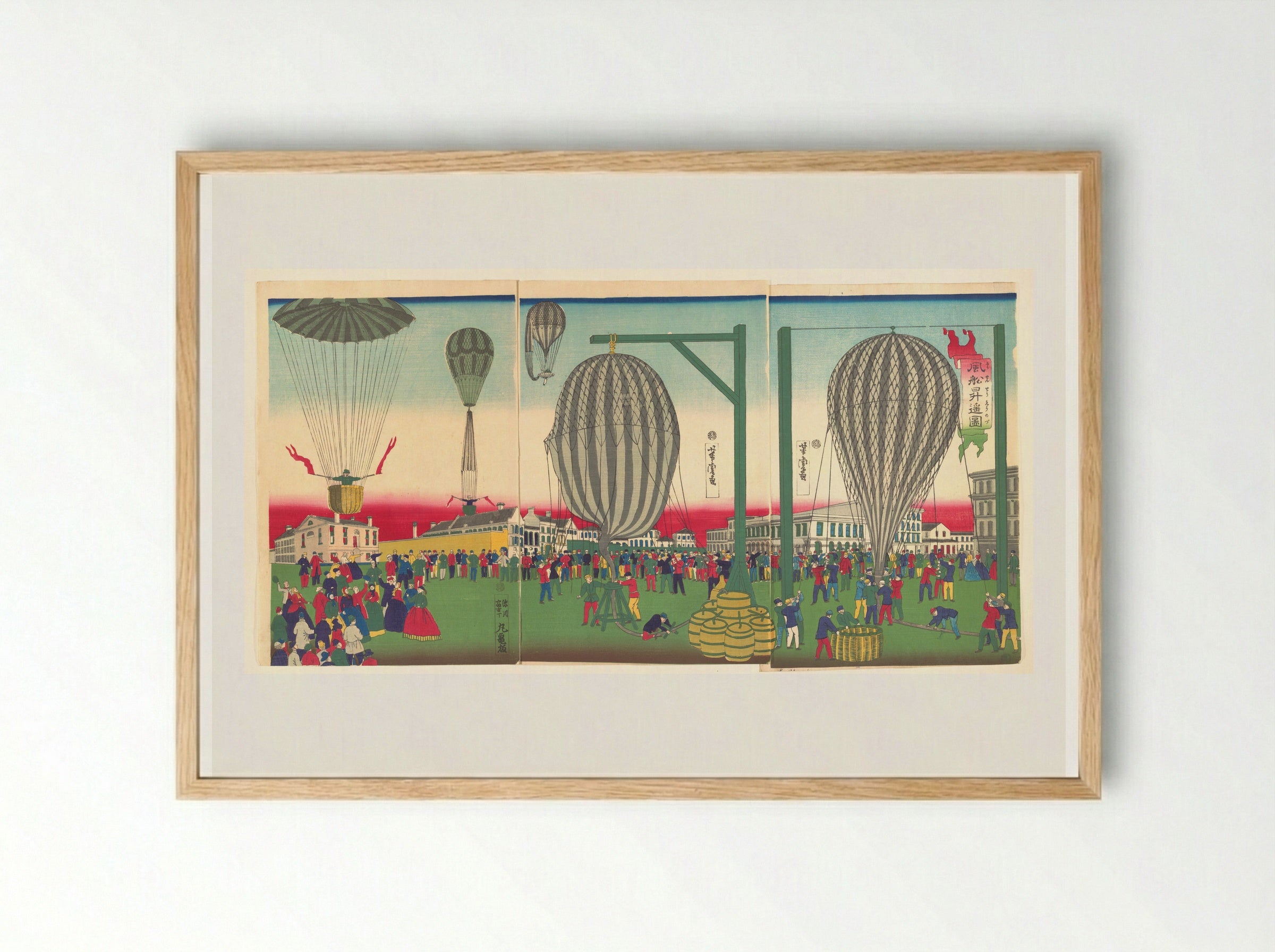 Illustration of a Balloon Ascending (Fūsen shōyō no zu) - Utagawa Yoshitora - Framed Print Wood