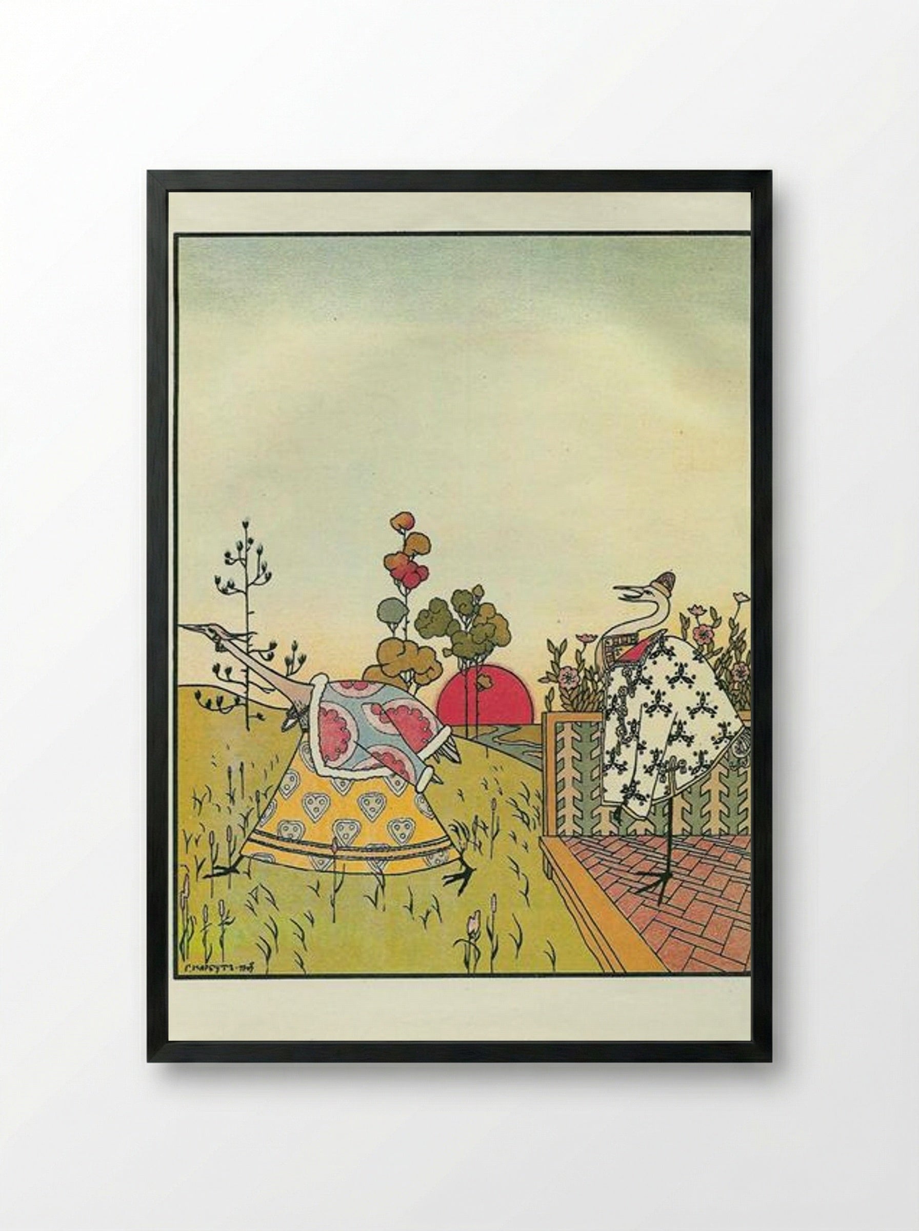 Illustration to 'The Crane and the Heron' - Heorhiy Narbut - Framed Print Black