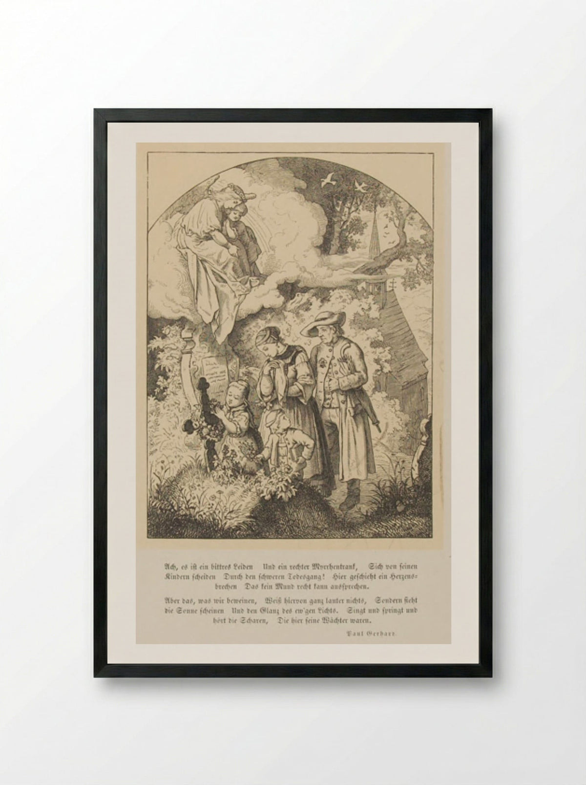 Illustration to a Poem by Paul Gerhard - Adrian Ludwig Richter - Framed Print Black