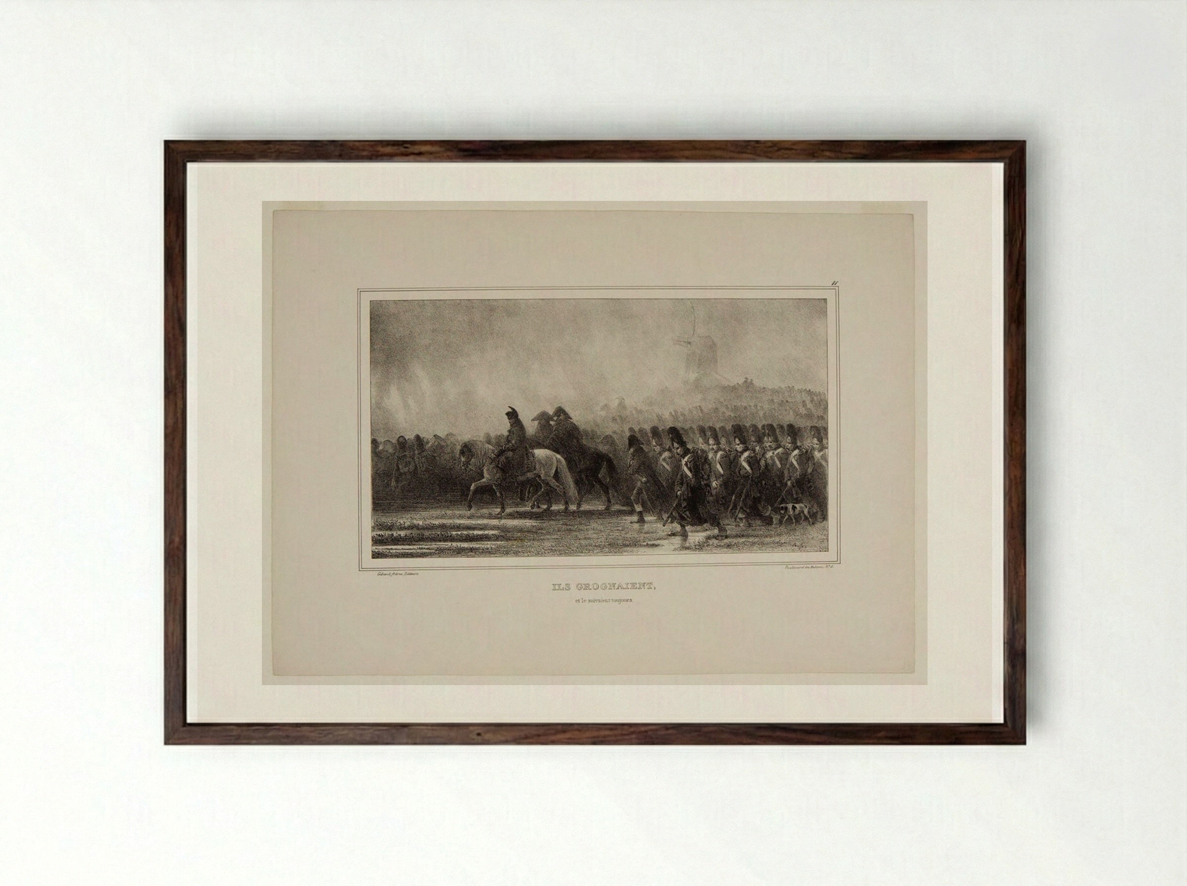 Ils grognaient, et le suivaient toujours - Denis-Auguste-Marie Raffet - Framed Print Dark Wood