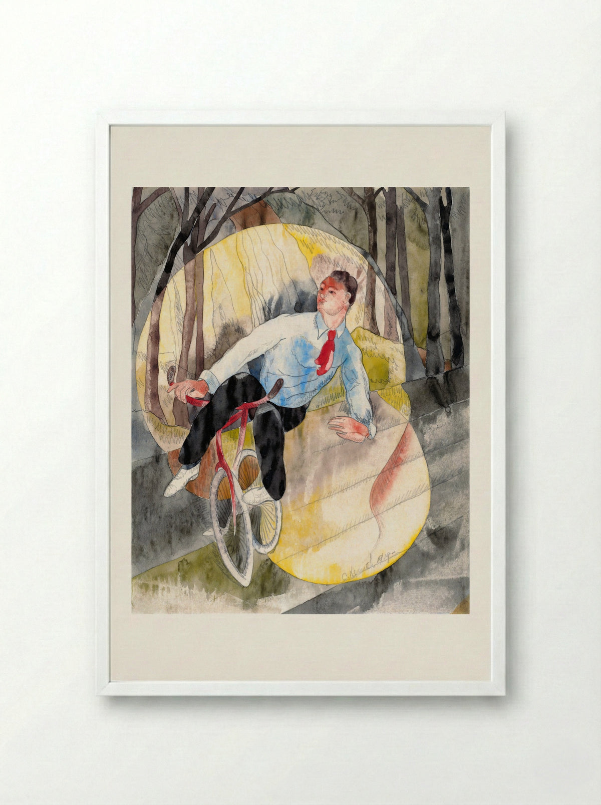 In Vaudeville: The Bicycle Rider - Charles Demuth - Framed Print White
