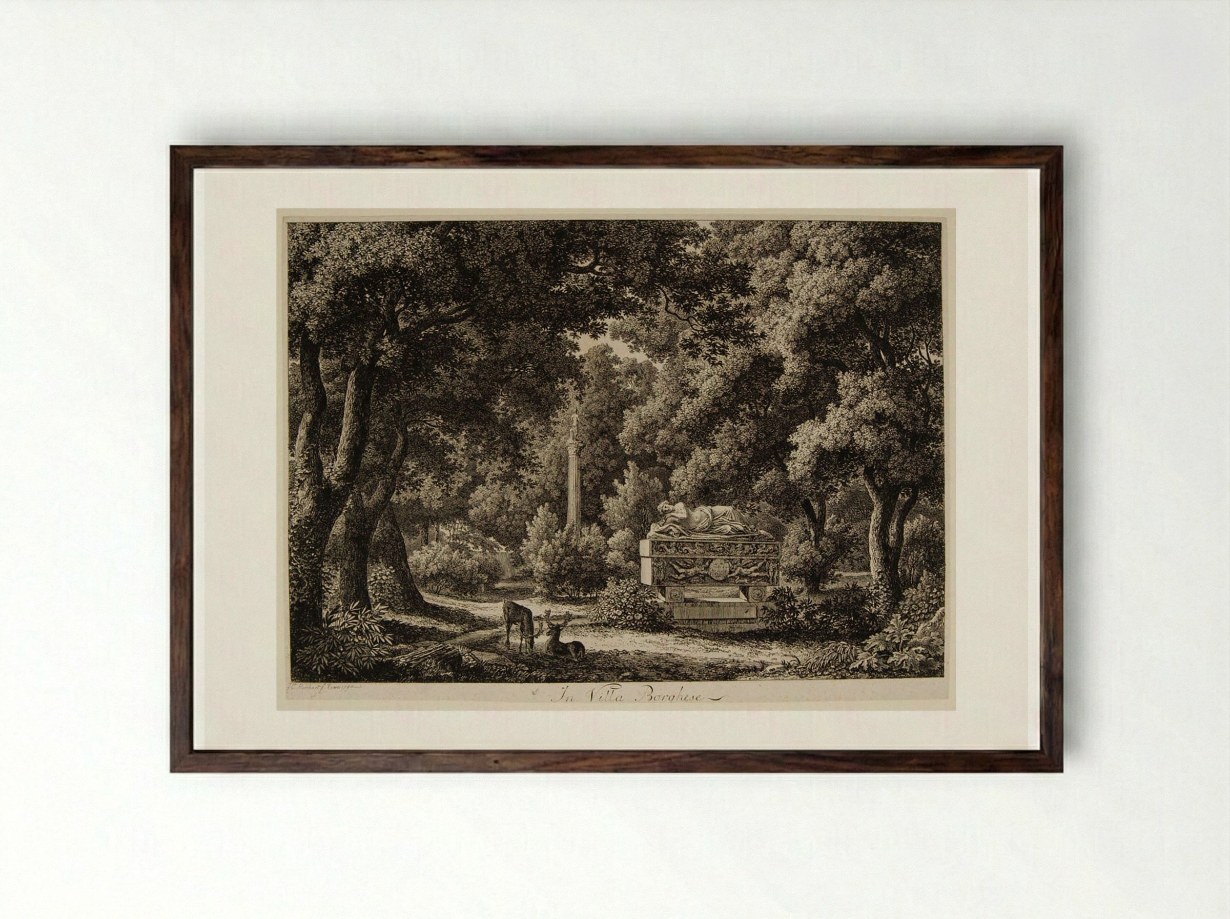 In Villa Borghese - Johann Christian Reinhart - Framed Print Dark Wood