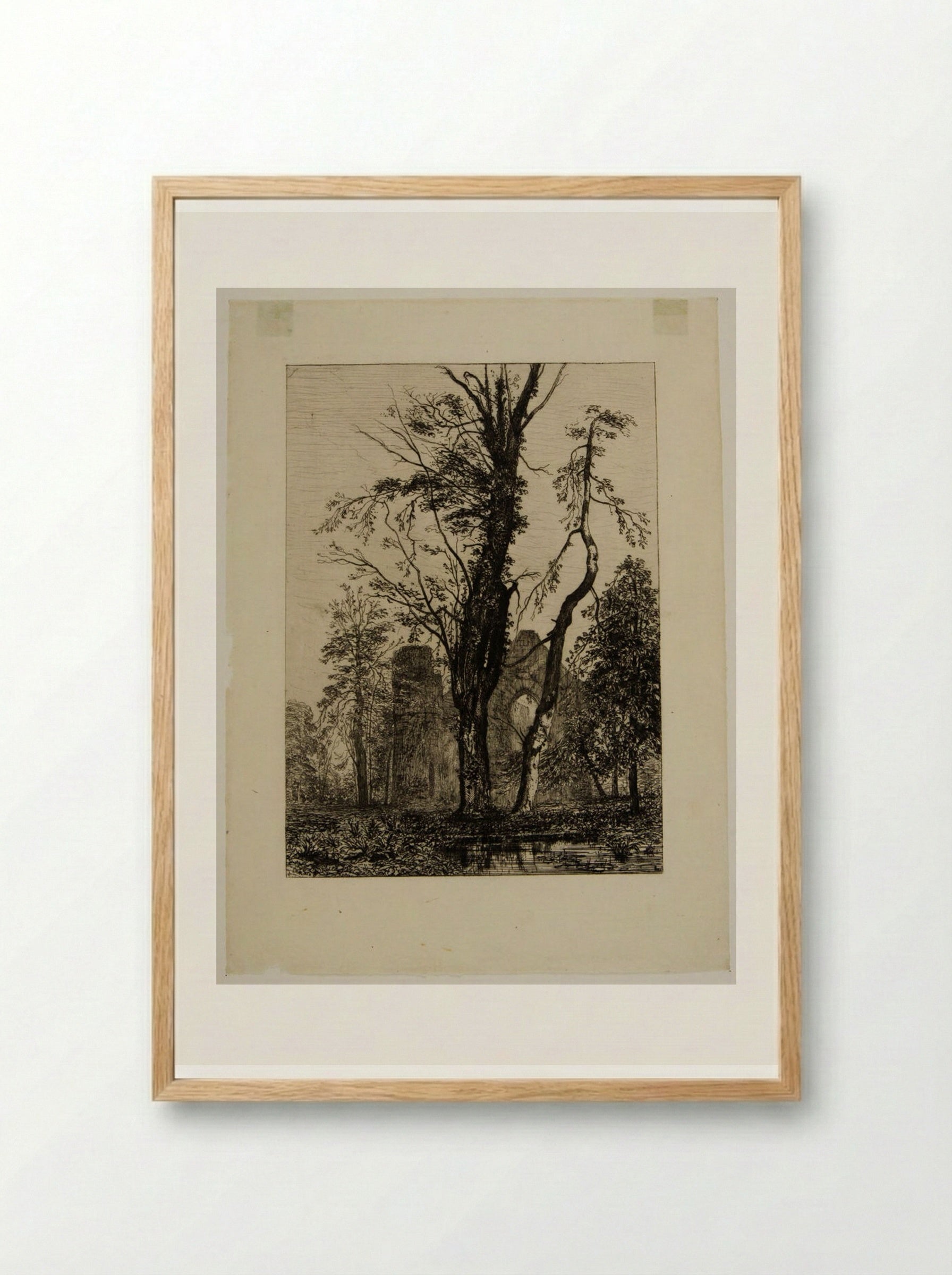 In a Park, Trees and Ruins - Maxime Lalanne - Framed Print Wood