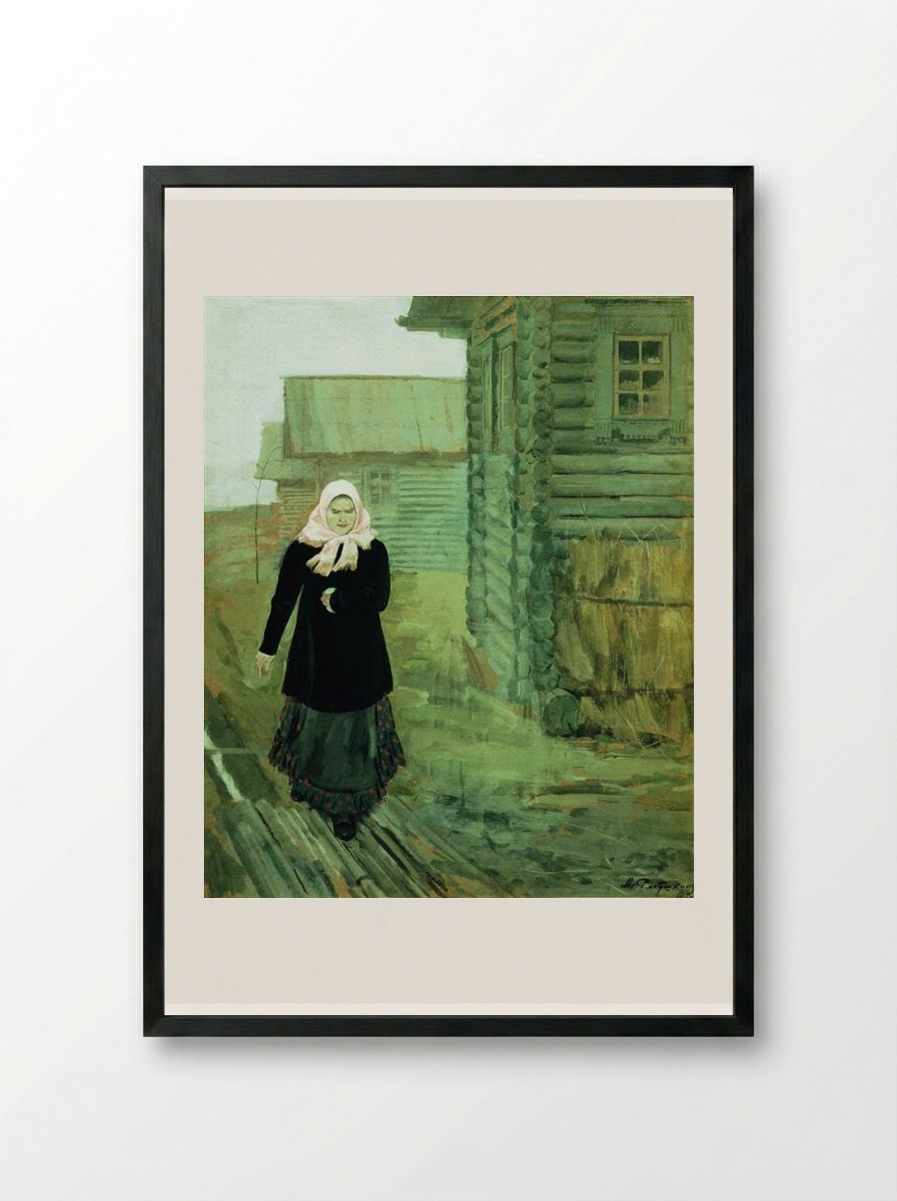 In a Village. Going to Liturgy - Andrei Ryabushkin - Framed Print Black
