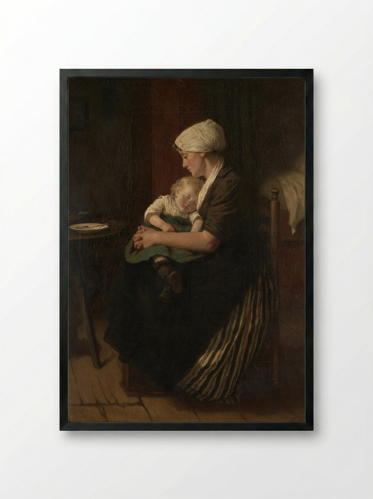In slaap gesust - David Adolph Constant Artz - Framed Print Black