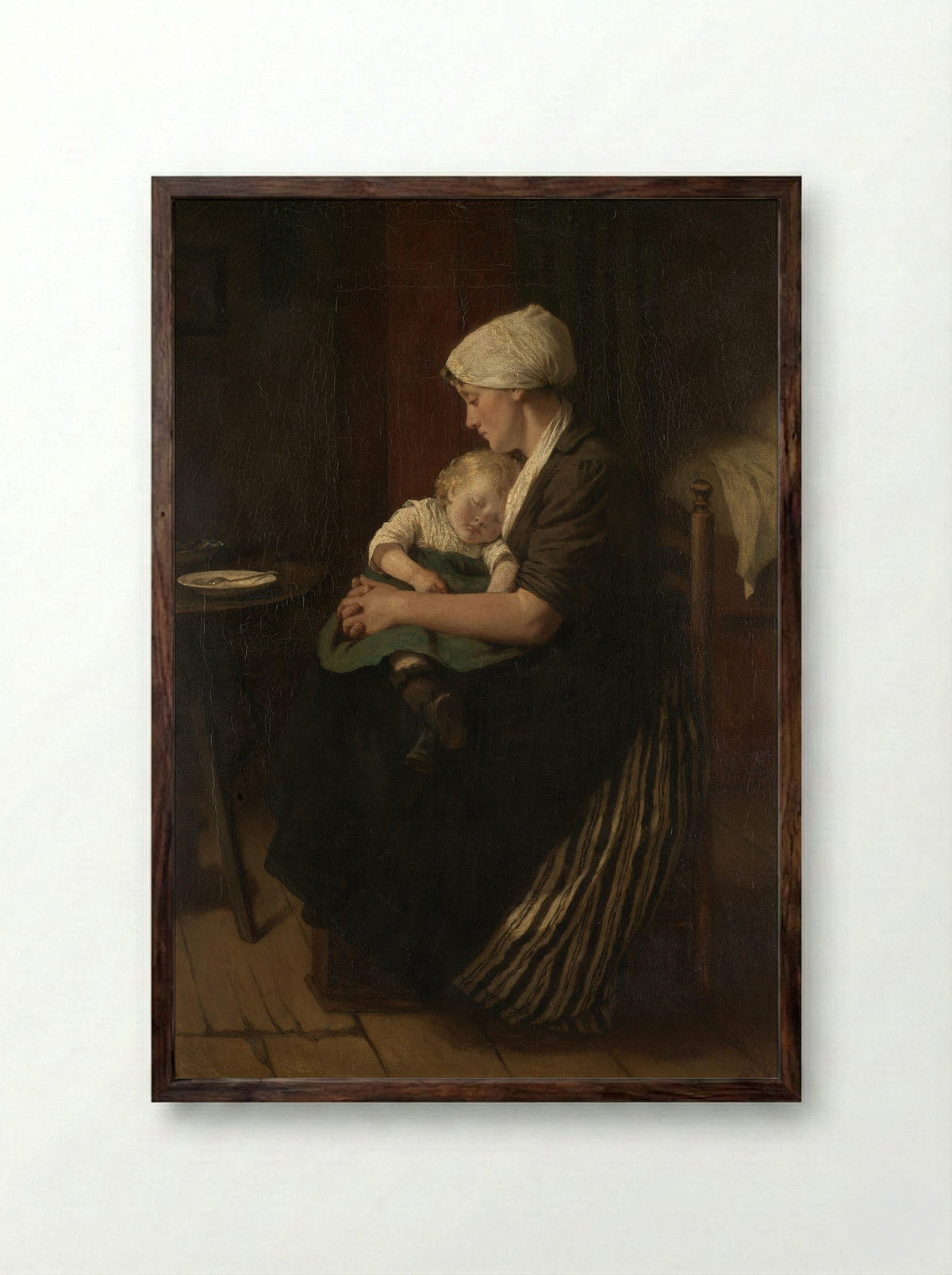In slaap gesust - David Adolph Constant Artz - Framed Print Dark Wood