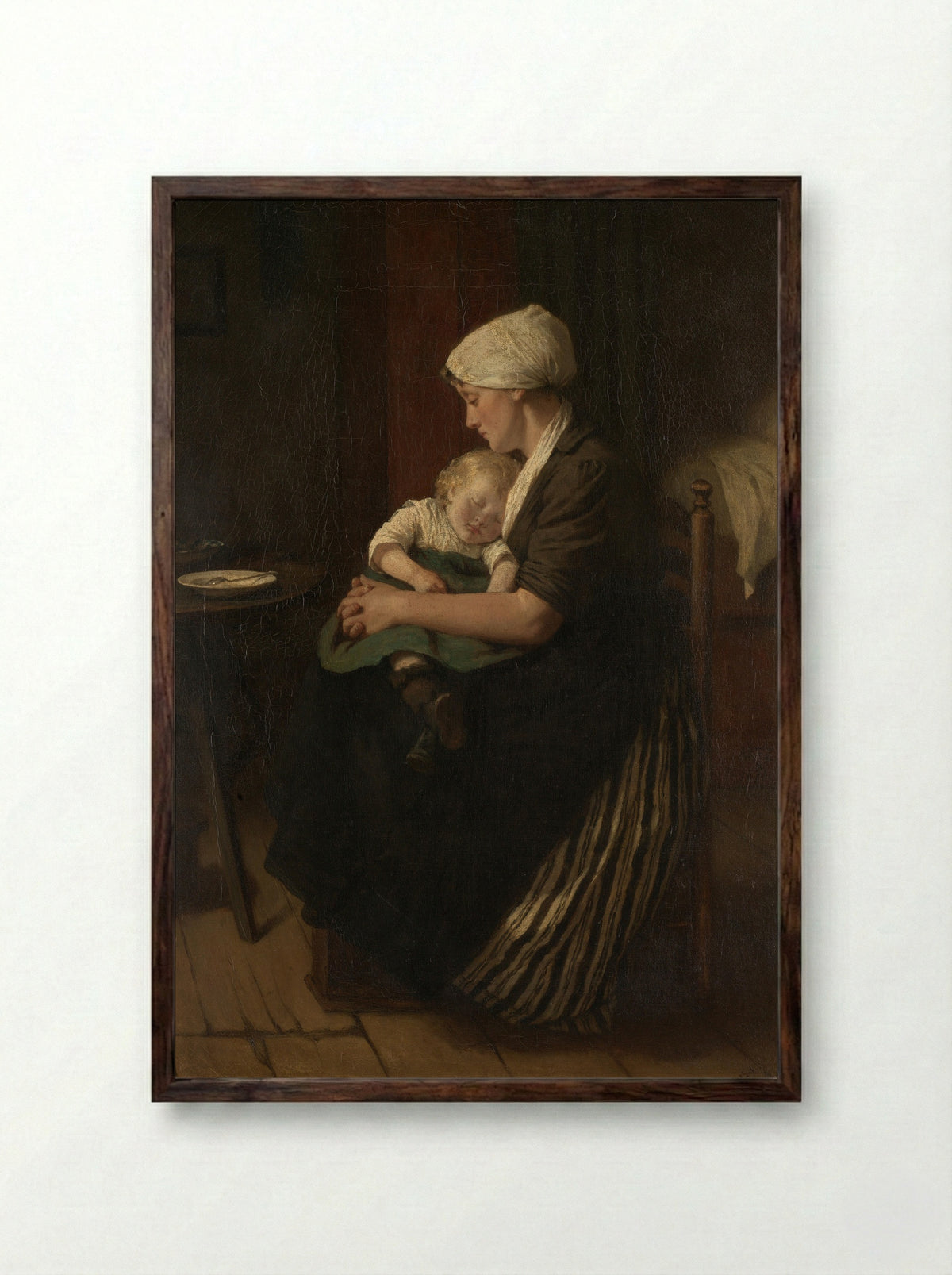 In slaap gesust - David Adolph Constant Artz - Framed Print Dark Wood