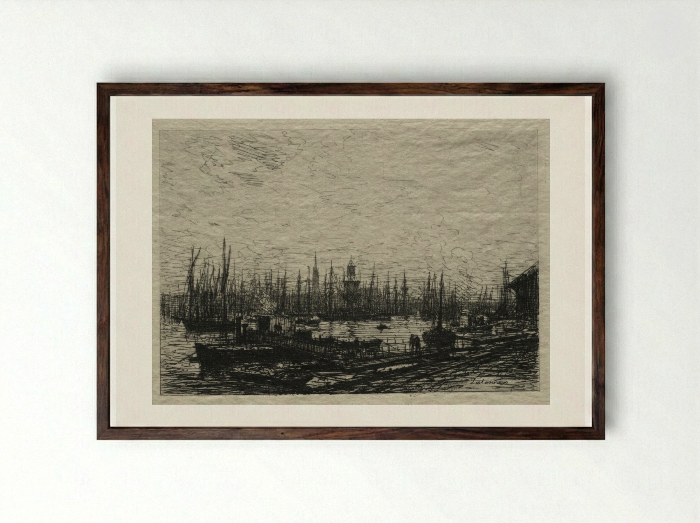 In the Bordeaux Harbor - Maxime Lalanne - Framed Print Dark Wood