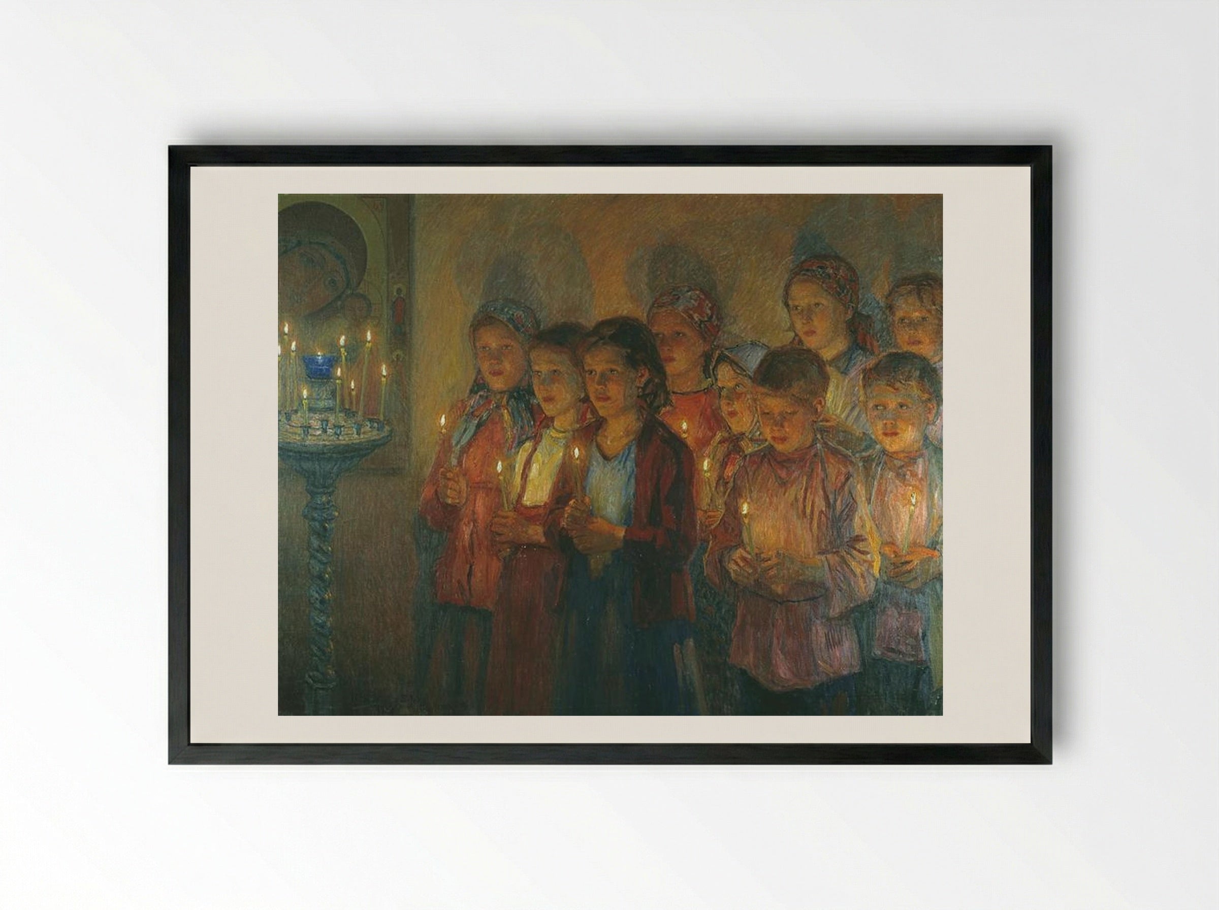 In the Church - Nikolay Bogdanov-Belsky - Framed Print Black