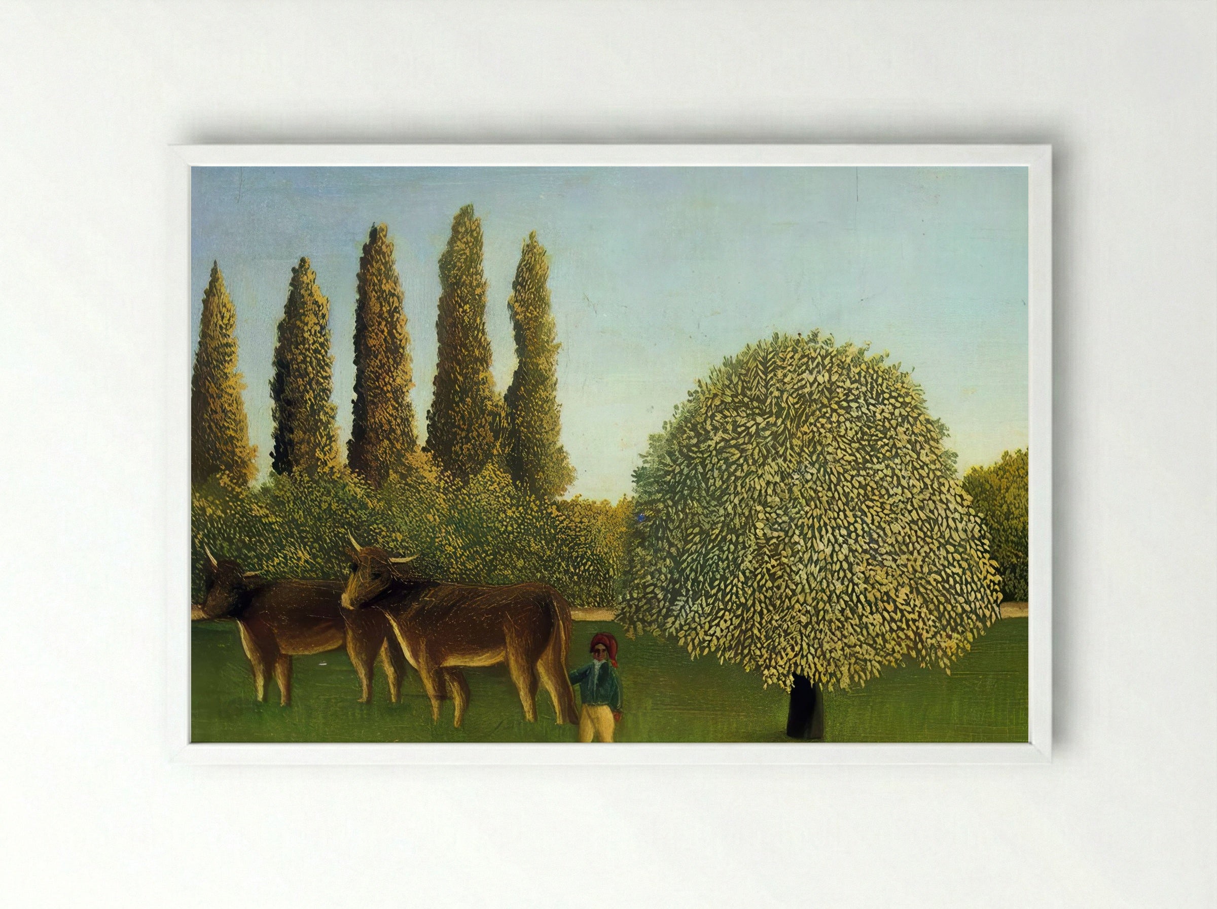 In the Fields by Henri Rousseau – Naïve Art Rural Landscape Print - Framed Print White