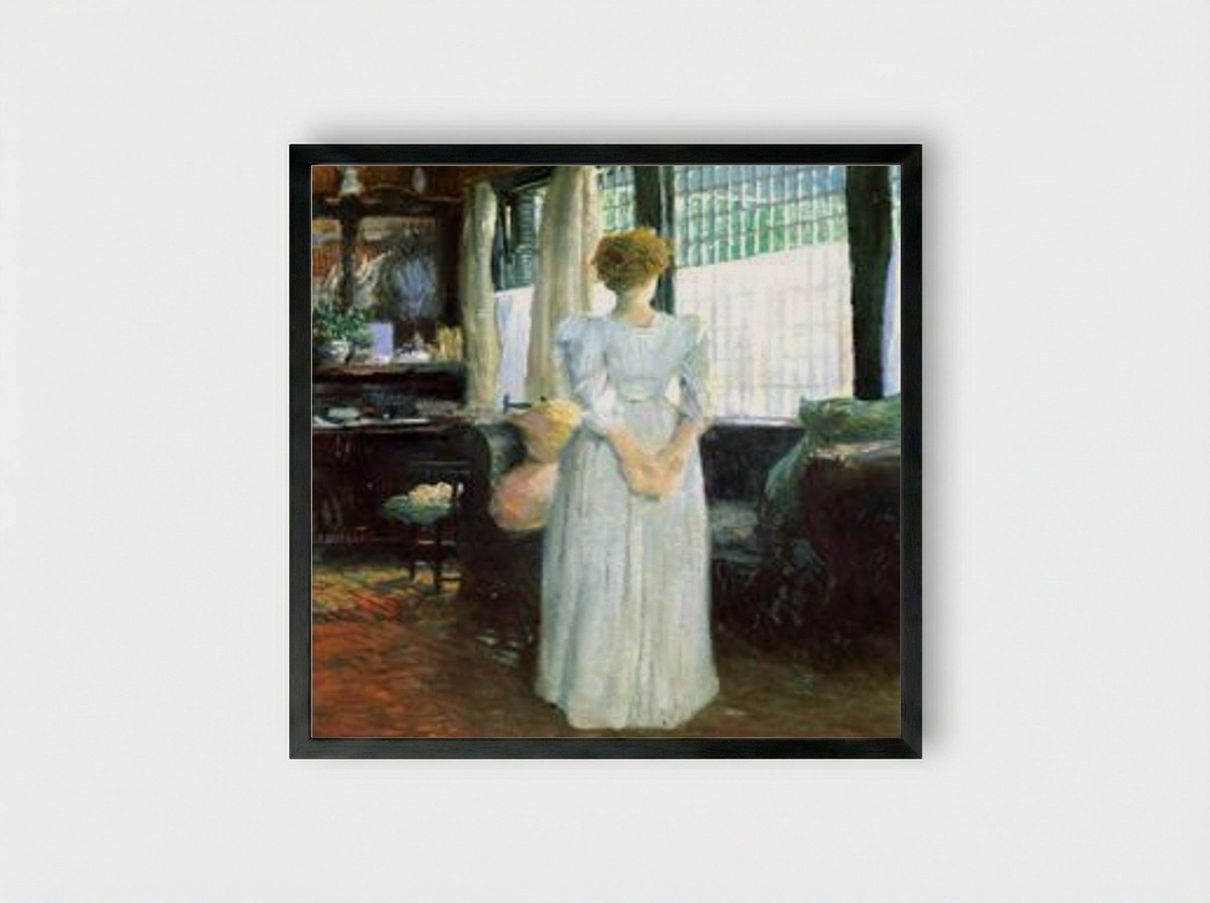 In the Livingroom - Julian Alden Weir - Framed Print Black