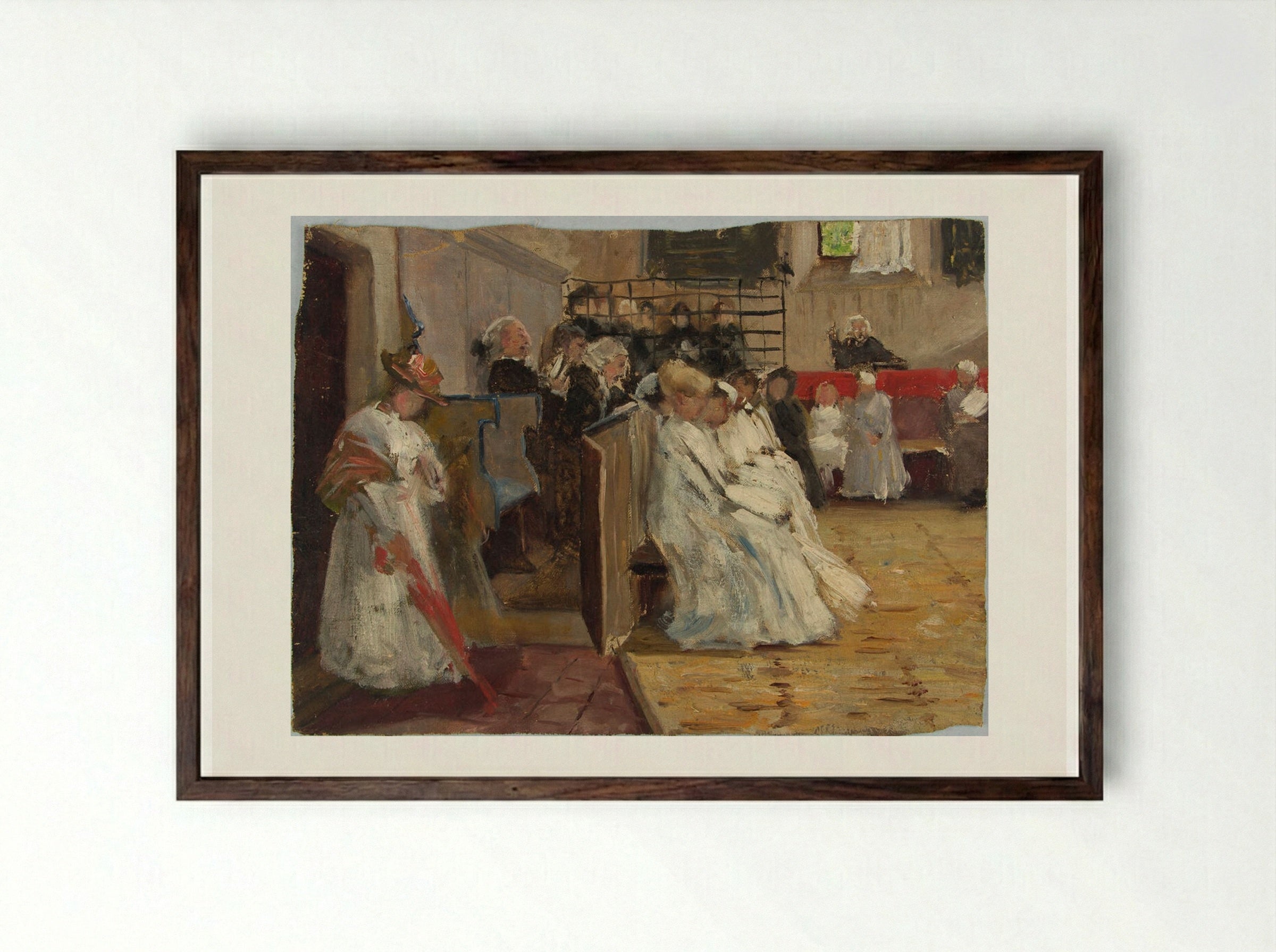 In the Meeting House - William Valentine Schevill - Framed Print Dark Wood
