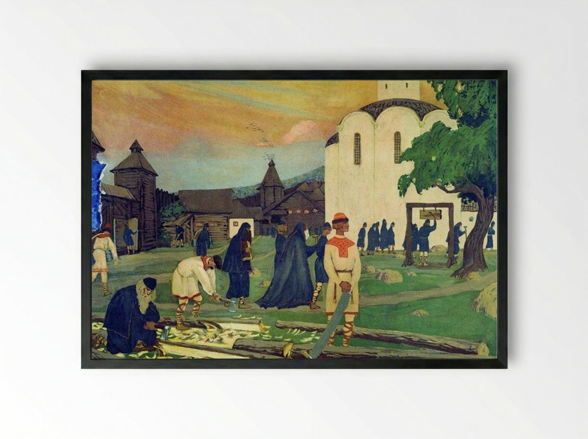 In the Monastery - Boris Kustodiev - Framed Print Black