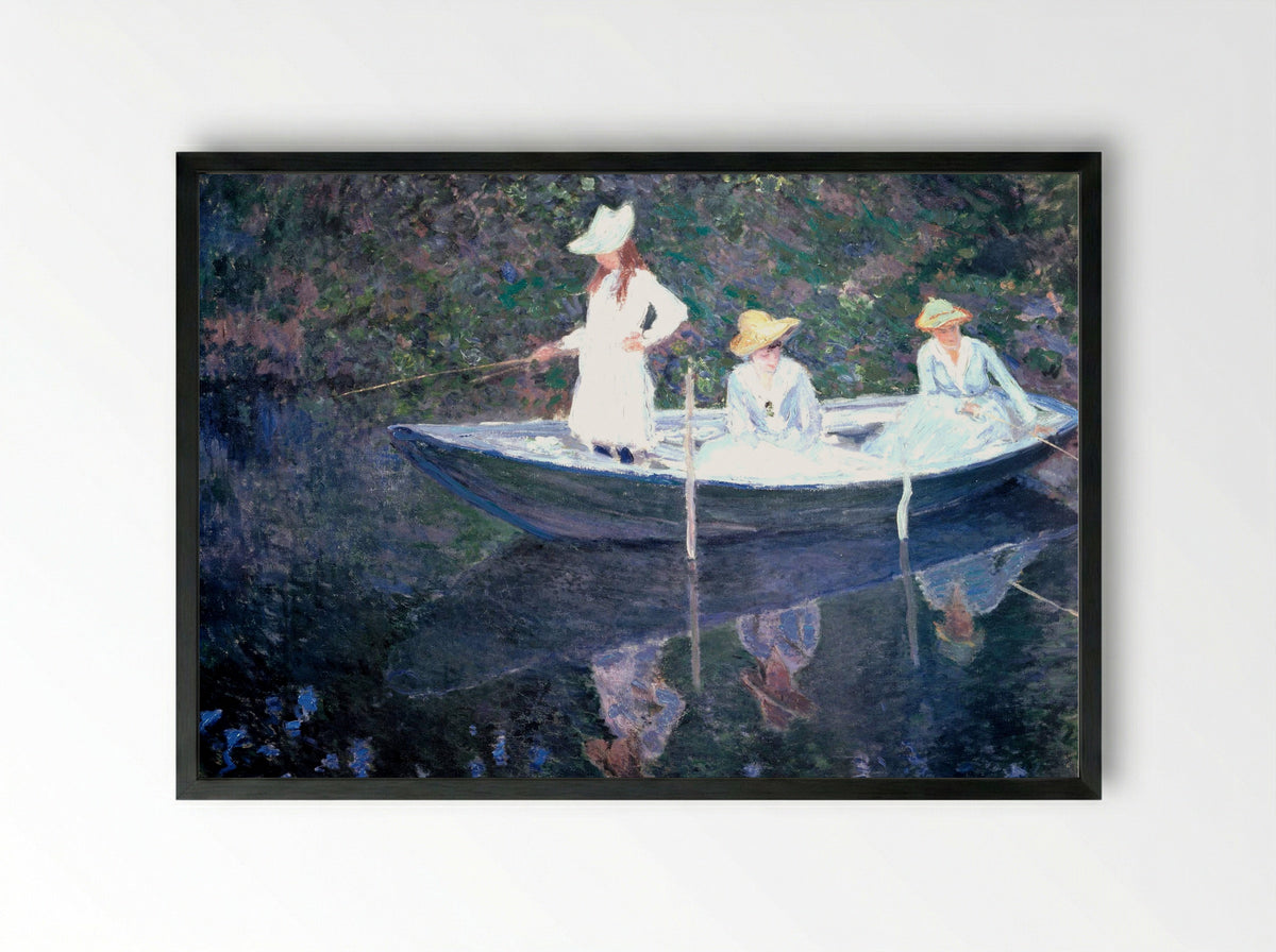 In the Norvegienne Boat at Giverny - Claude Monet - Framed Print Black