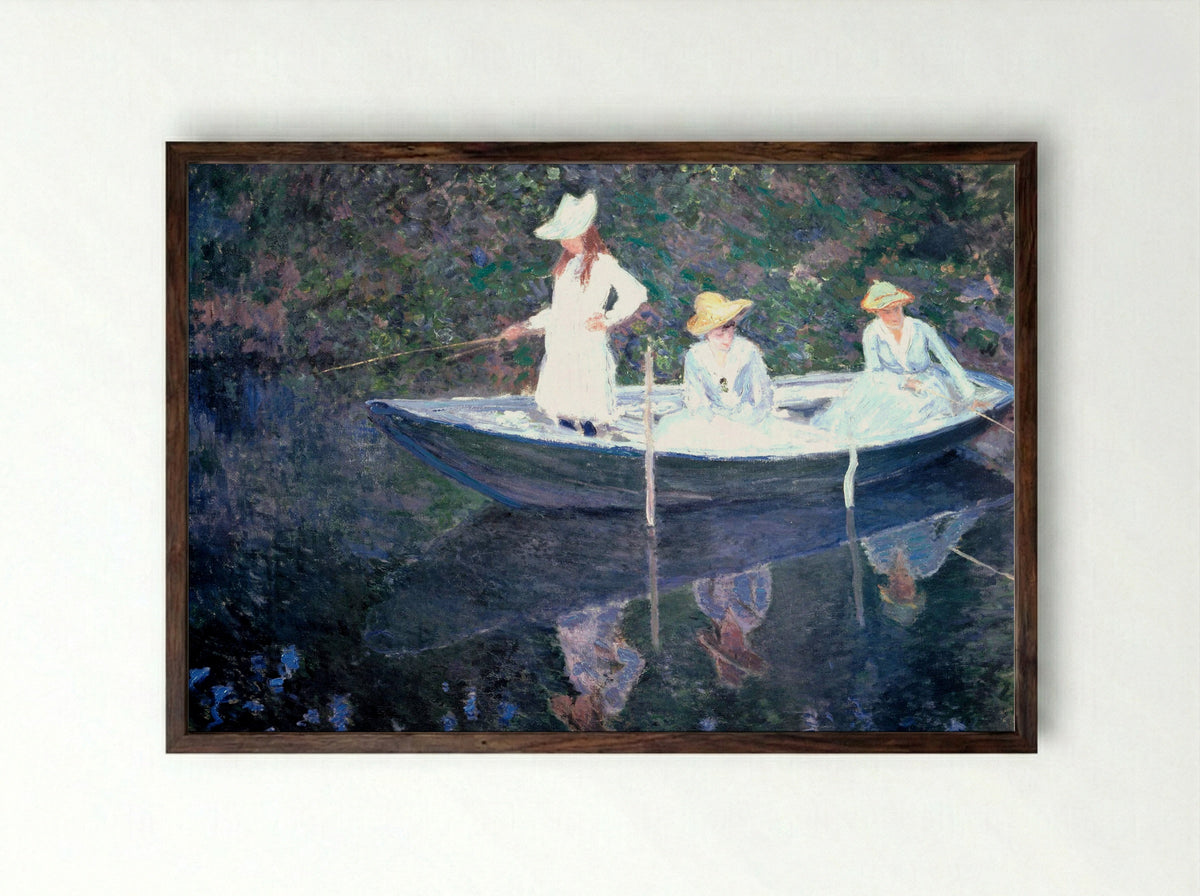 In the Norvegienne Boat at Giverny - Claude Monet - Framed Print Dark Wood