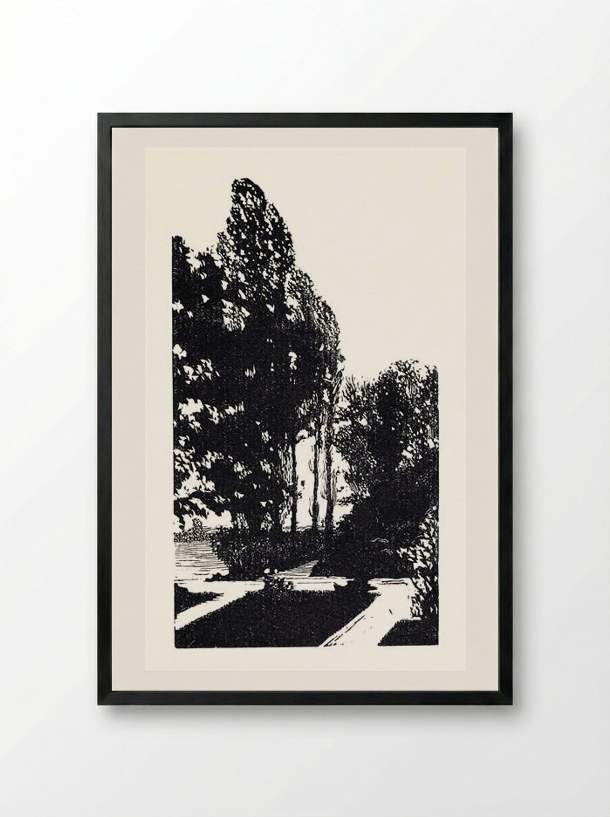 In the Park. Poplar Trees - Anna Ostroumova-Lebedeva - Framed Print Black